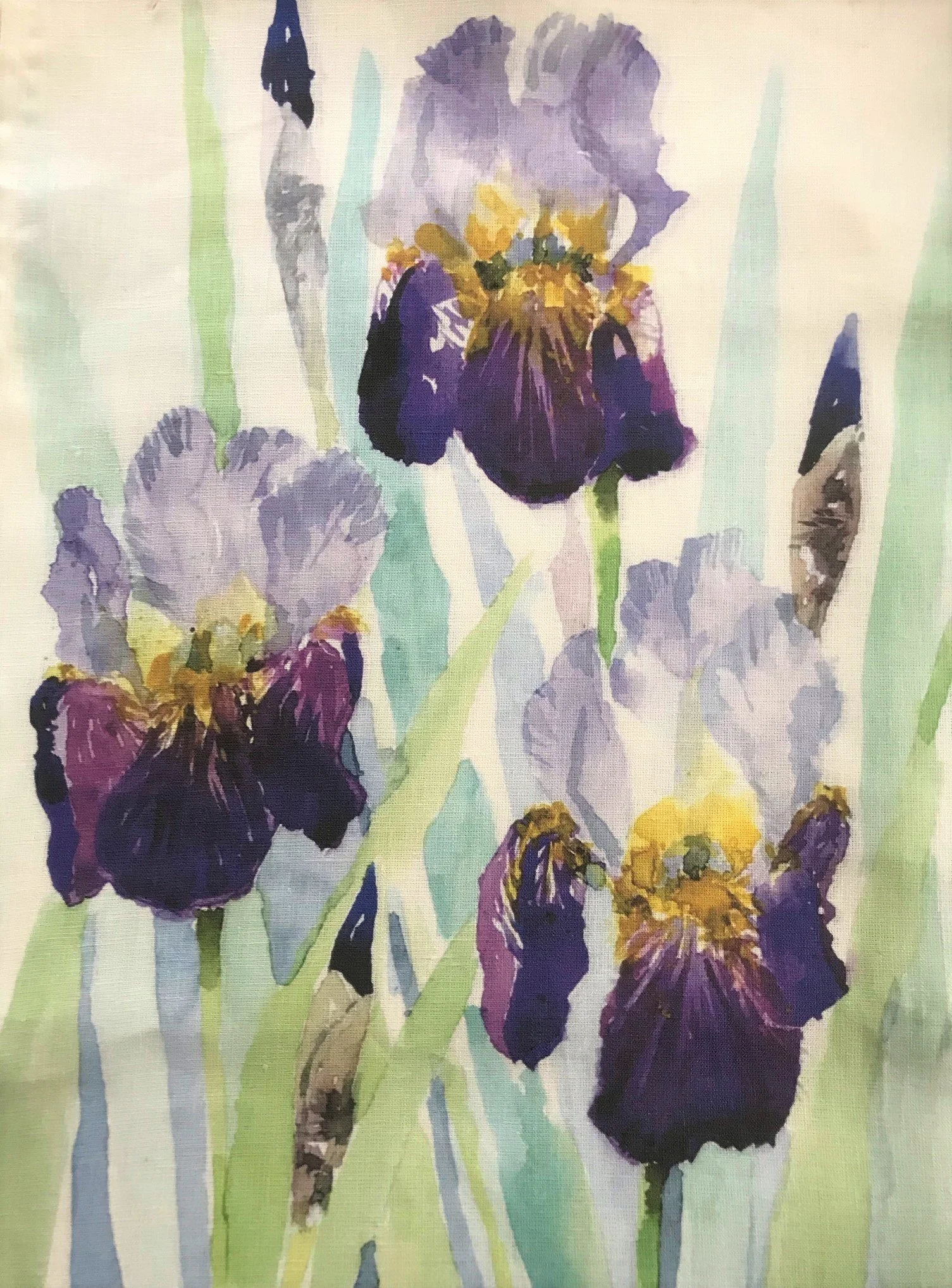 Luxury bearded iris linen tea towel