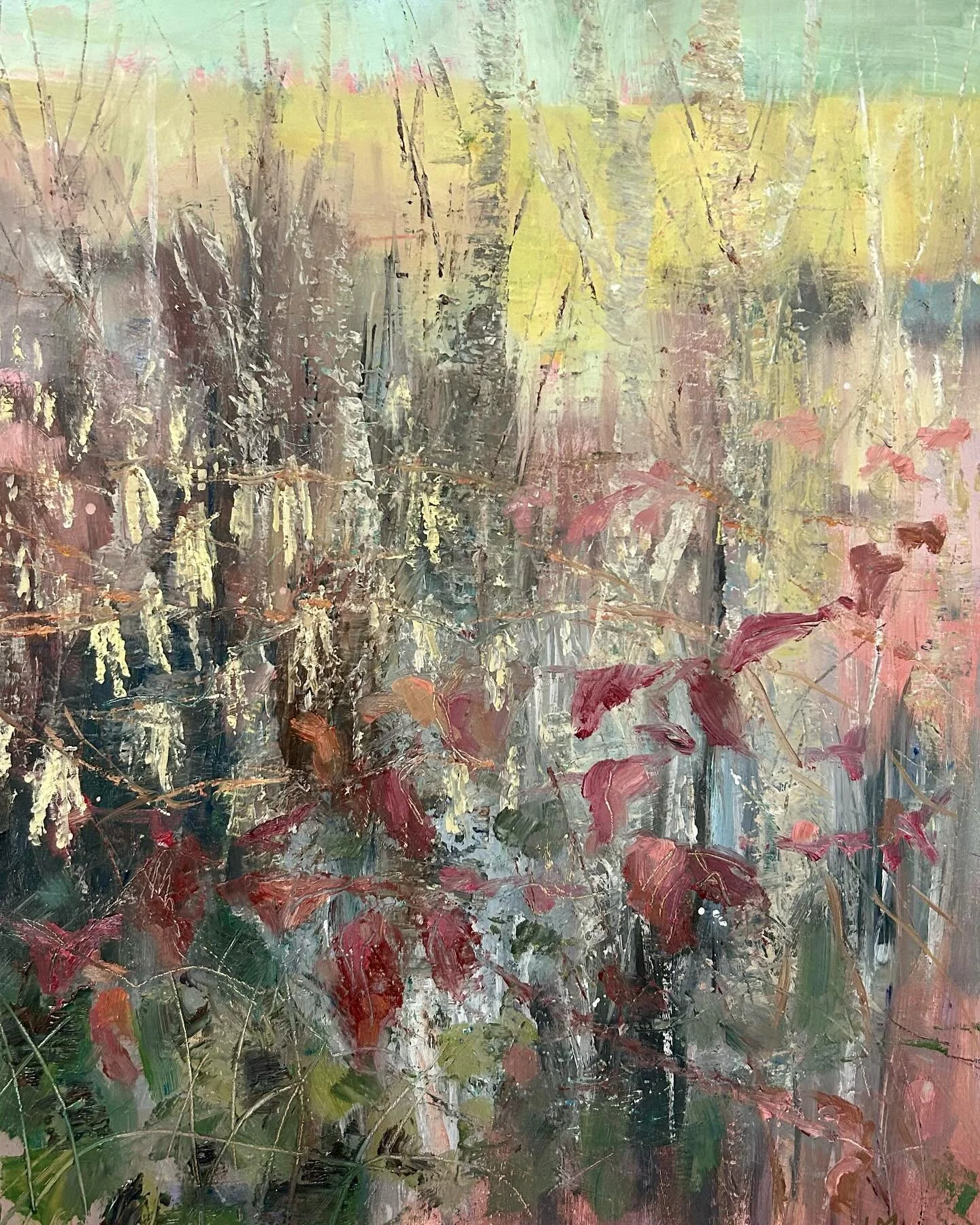 WINTER COLOURS - SOFT PINKS - POPS OF YELLOW CATKINS

Winter hedgerows are so full of colour when you stop and look. Pinks and magentas on the leaves of brambles, dusty catkins hanging like decorations on the bare branches, soft light through the tre