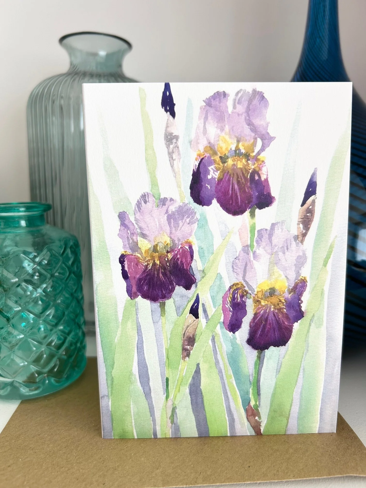 Bearded iris greetings card by Louise Man