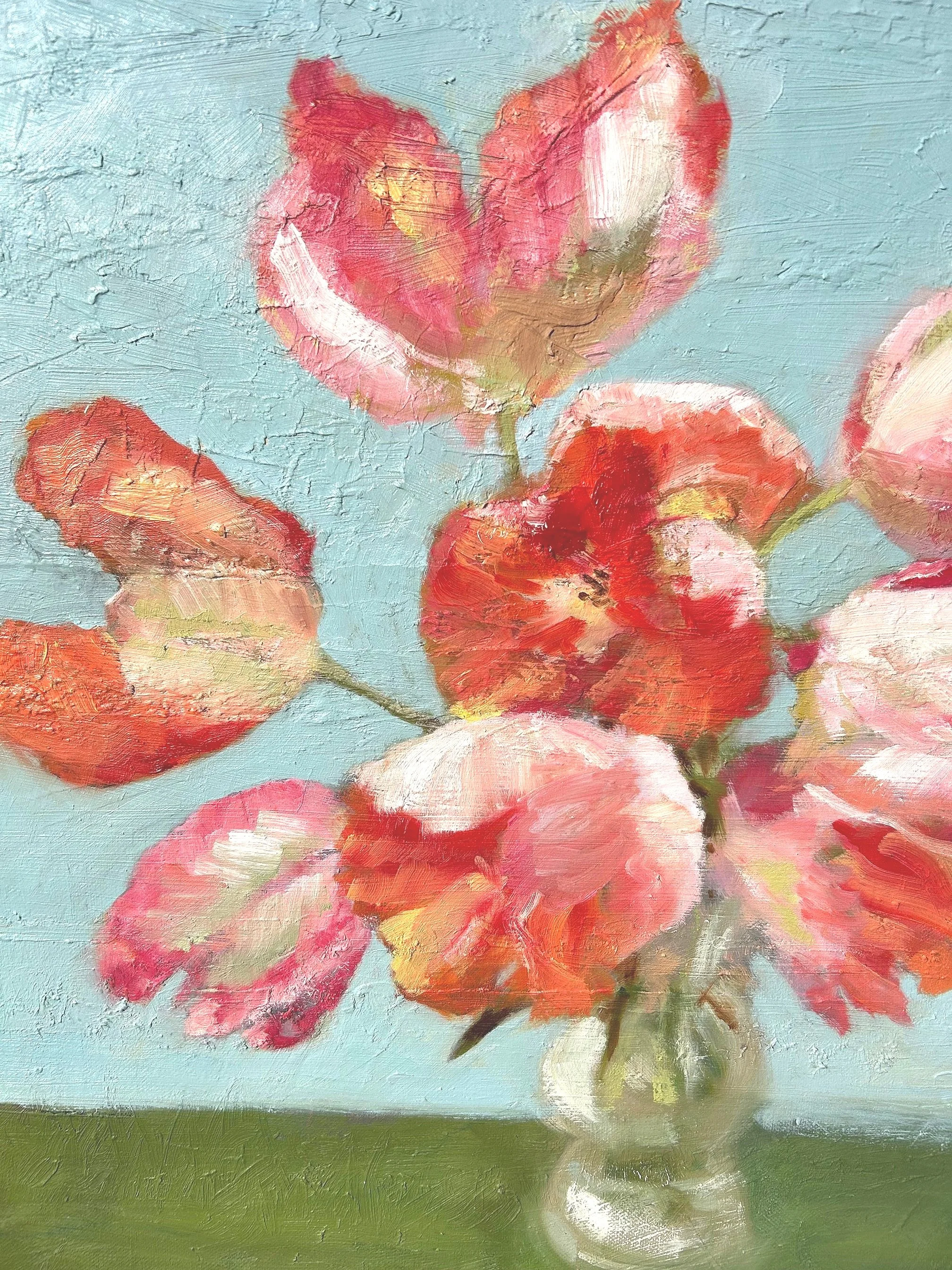 Detail of pretty pink tulips in a vase artwork by Louise Man
