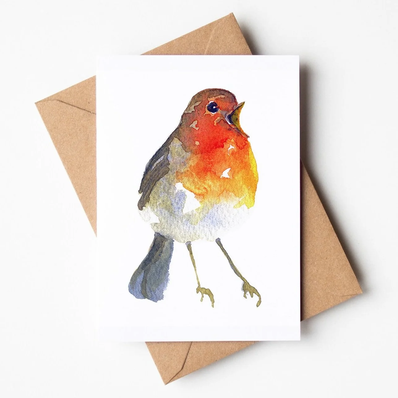 Robin singing greetings card by Louise Man