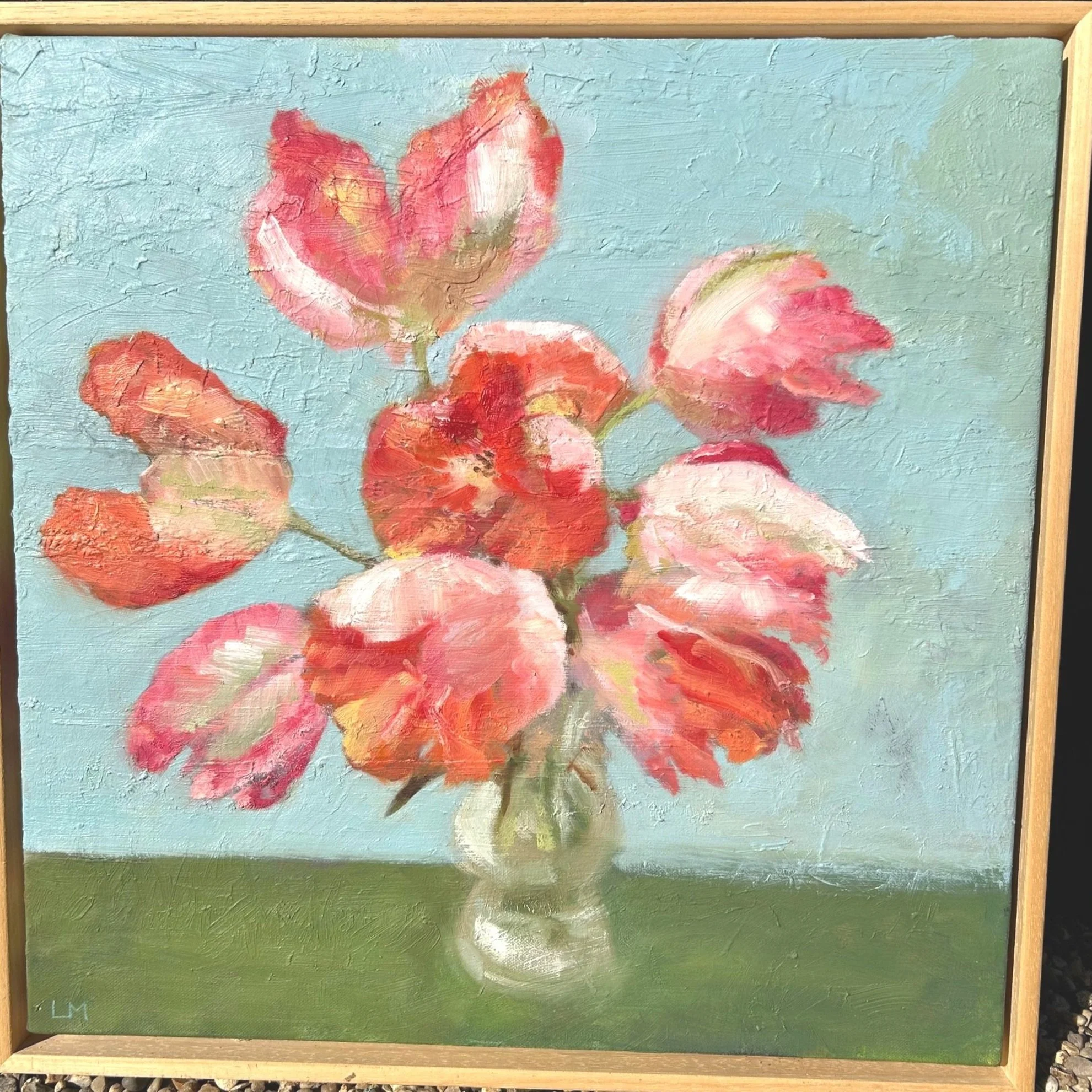 pretty pink tulips in a vase oil painting by Louise Man Art