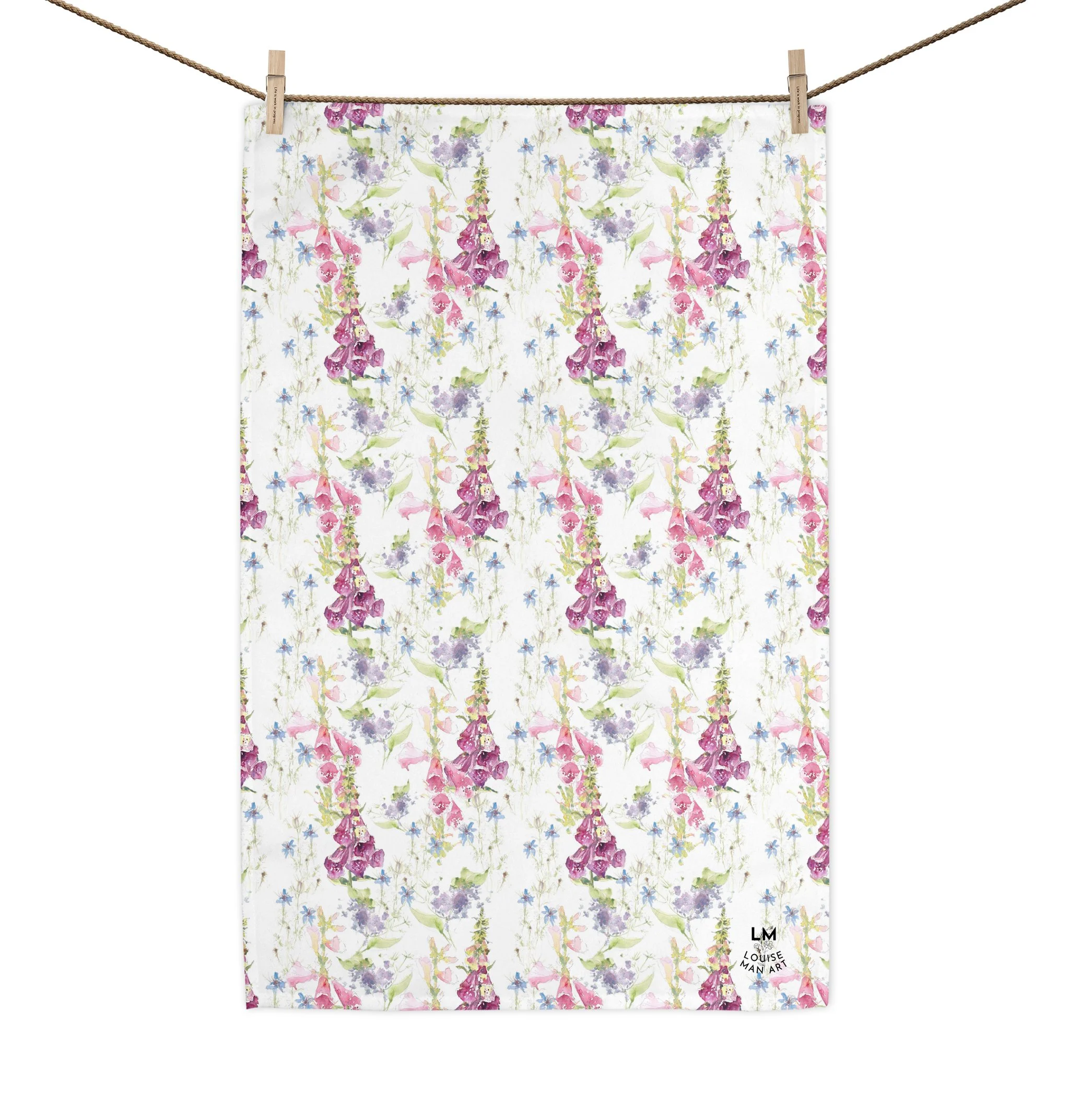 Foxglove Tea Towel by Louise Man Art