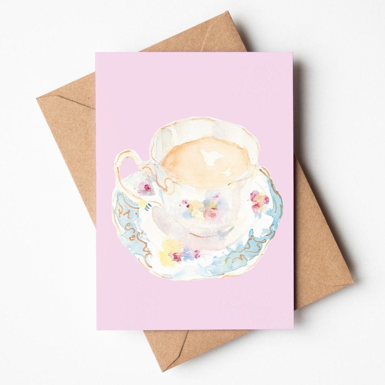 vintage antique tea cup greetings card by Louise Man