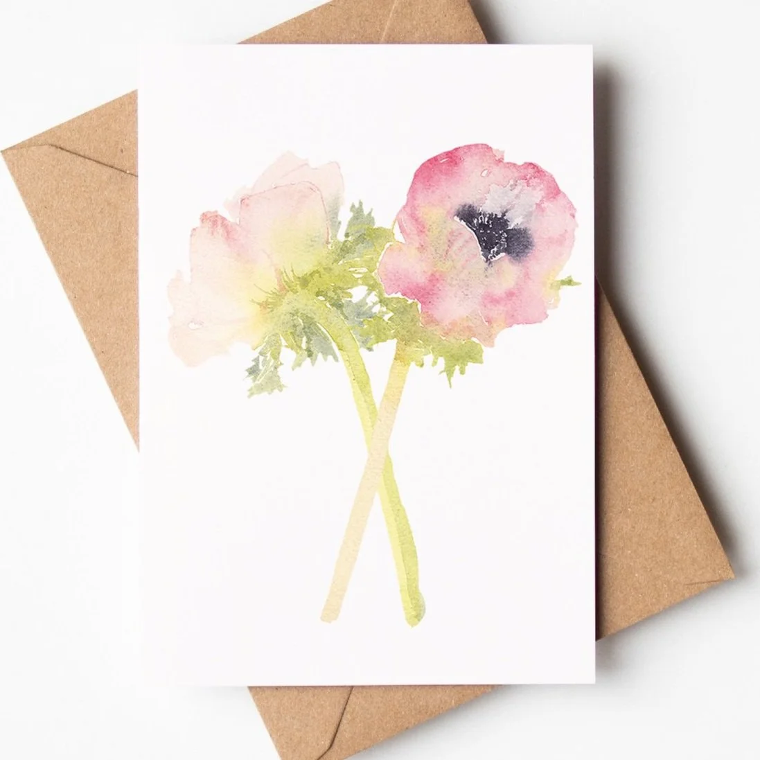 Two anemones greetings card by Louise Man