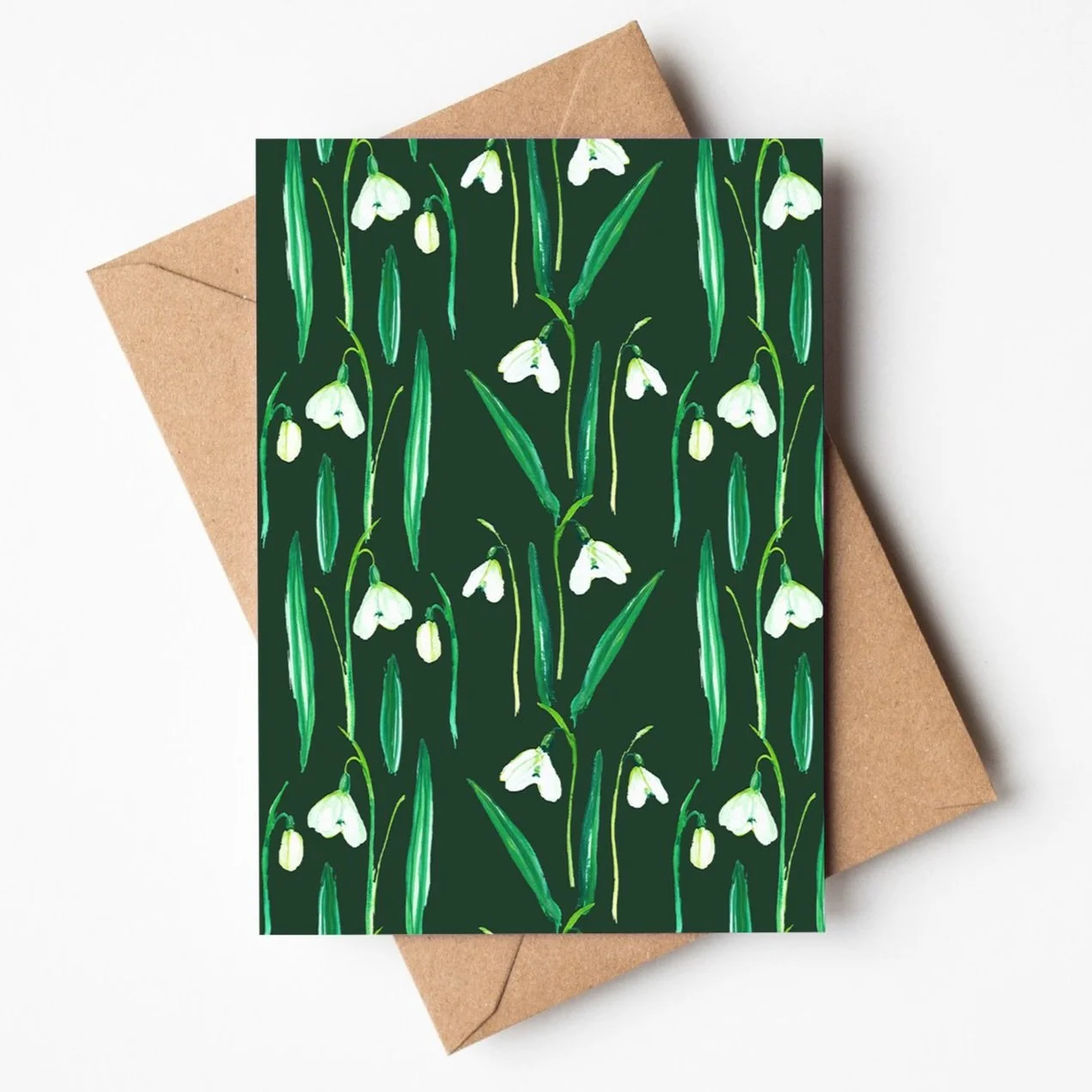 Snowdrop repeat pattern greetings card by Louise Man