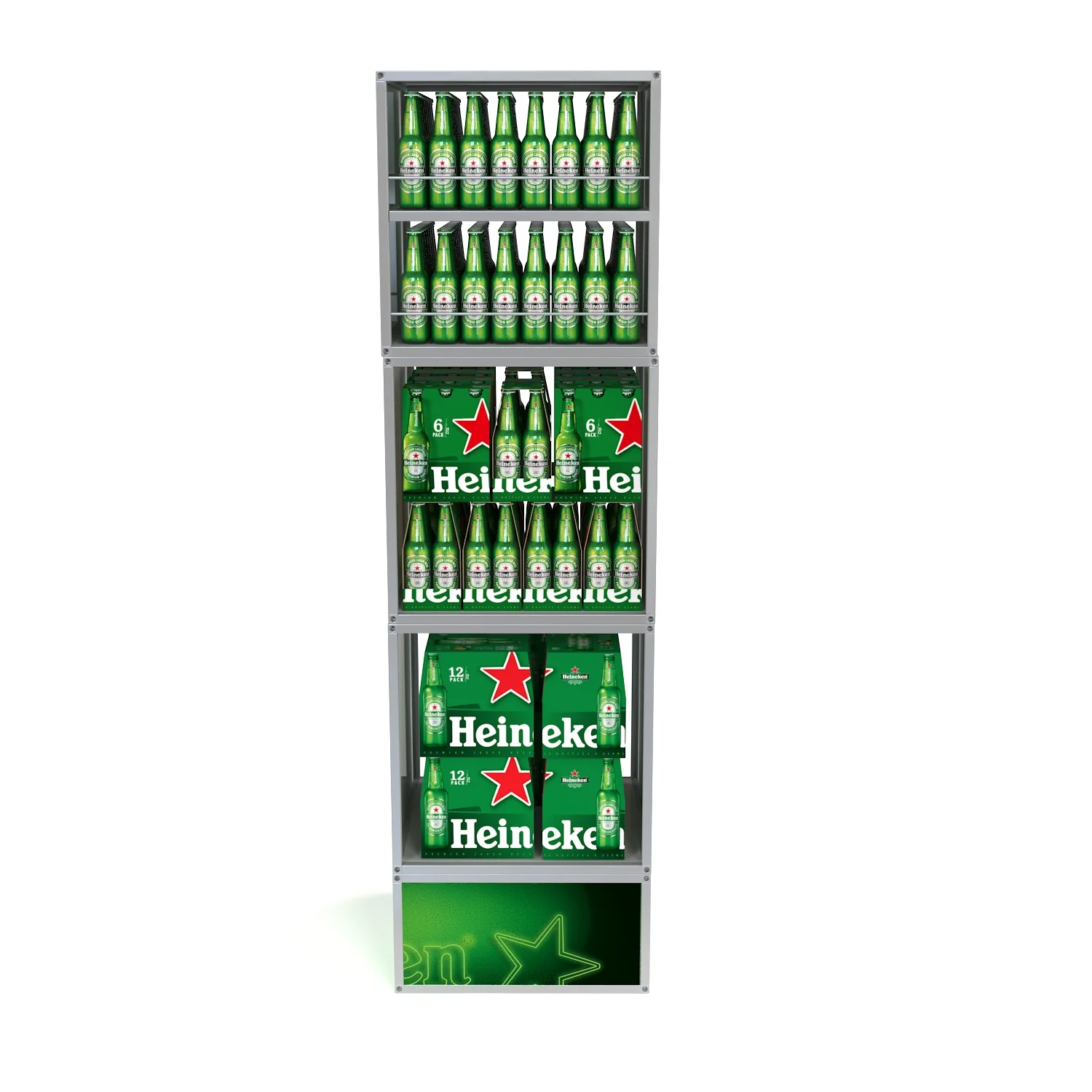 Heineken modular display system featuring stacked cuboids