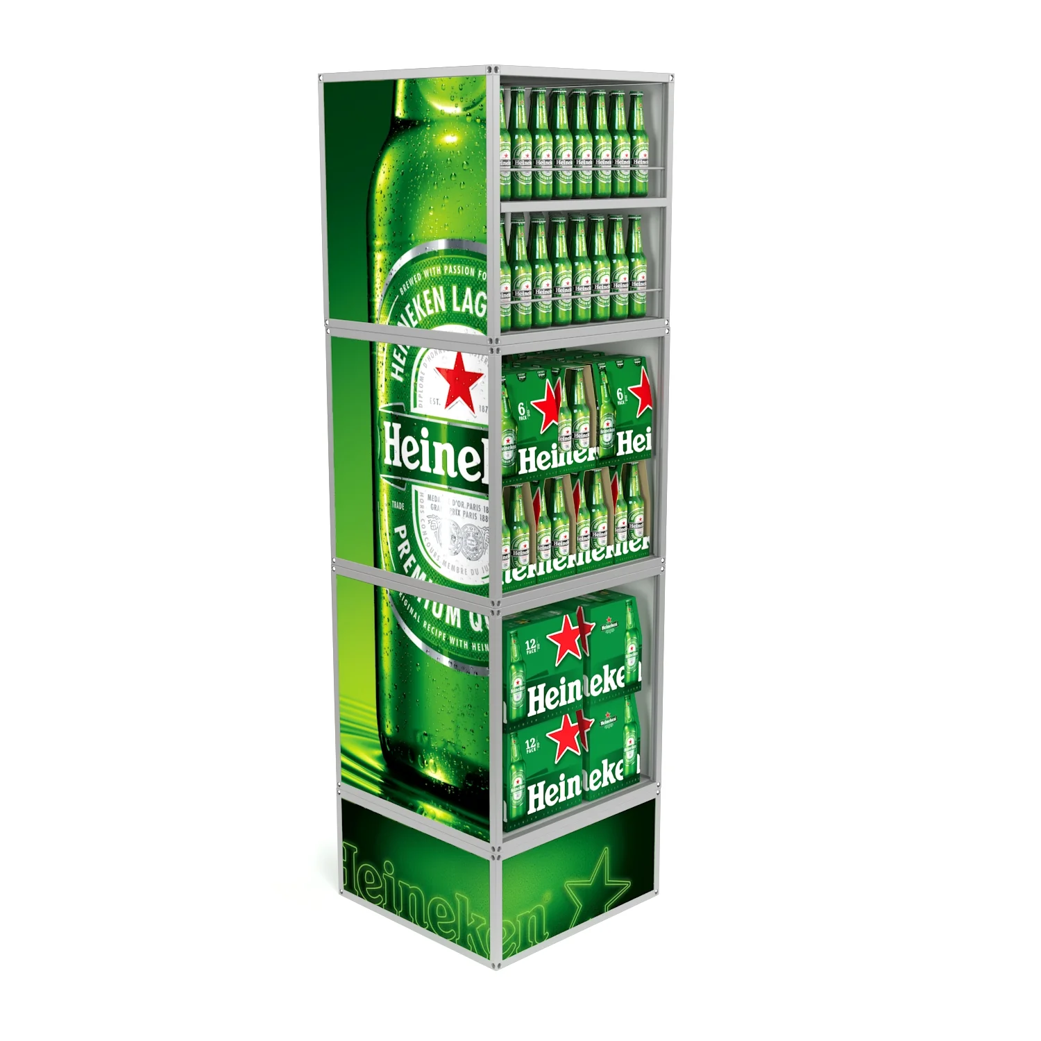 Heineken modular display system featuring stacked cuboid