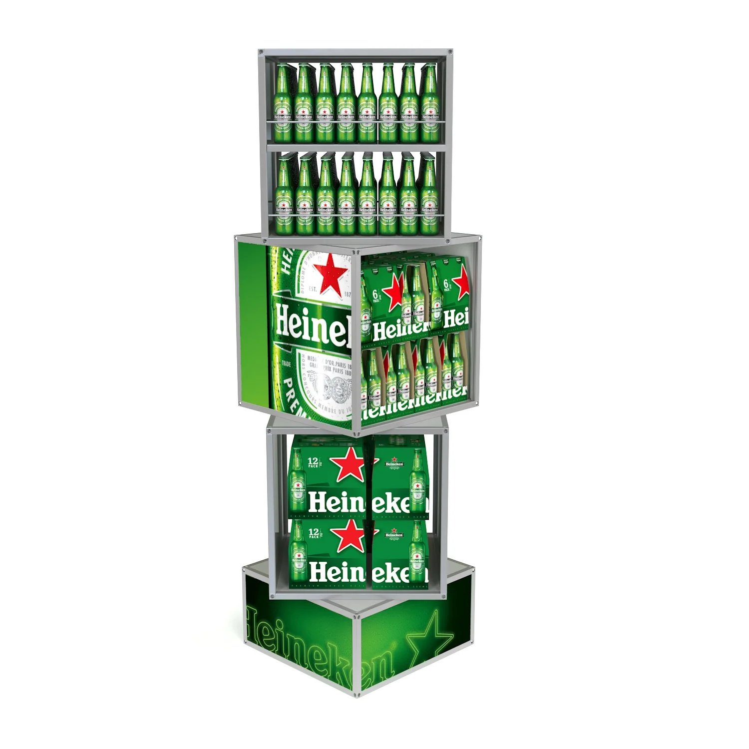 Heineken modular display system featuring stacked cuboids