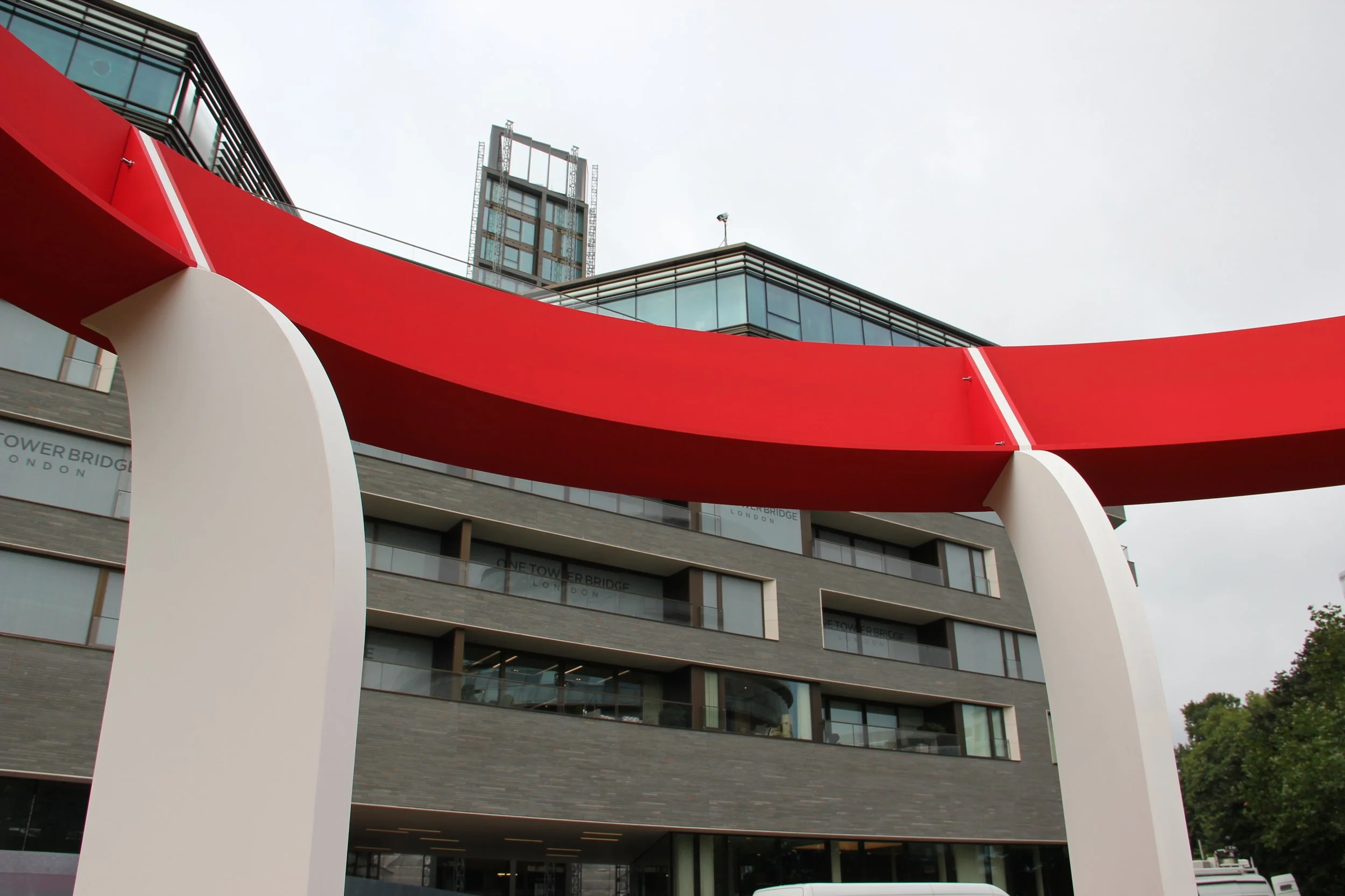 Giant Coca-Cola rugby ball pop-up structure at Potters Field Park for Rugby World Cup 2015.