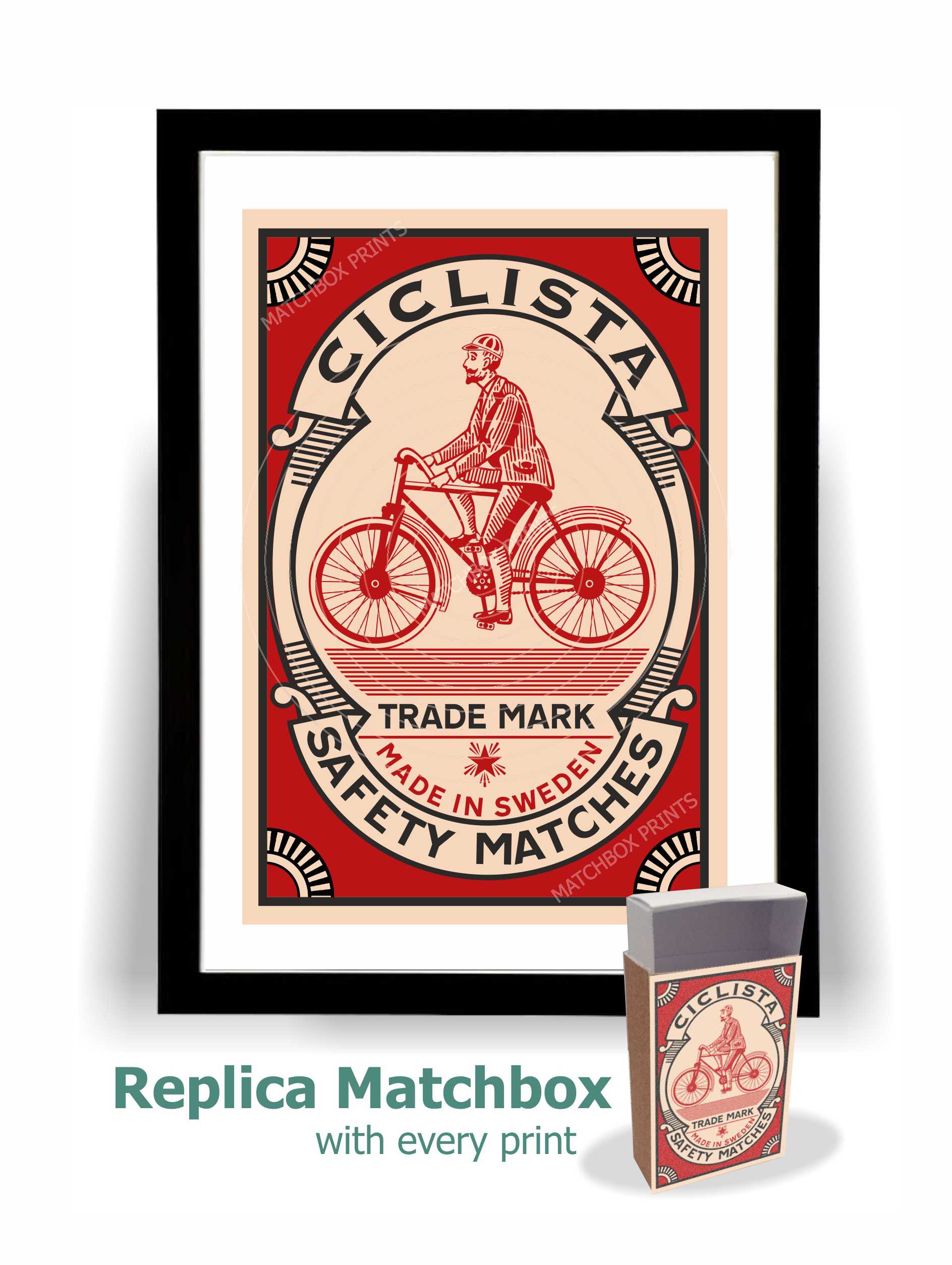 1930's Cyclist Matchbox Red Label Print