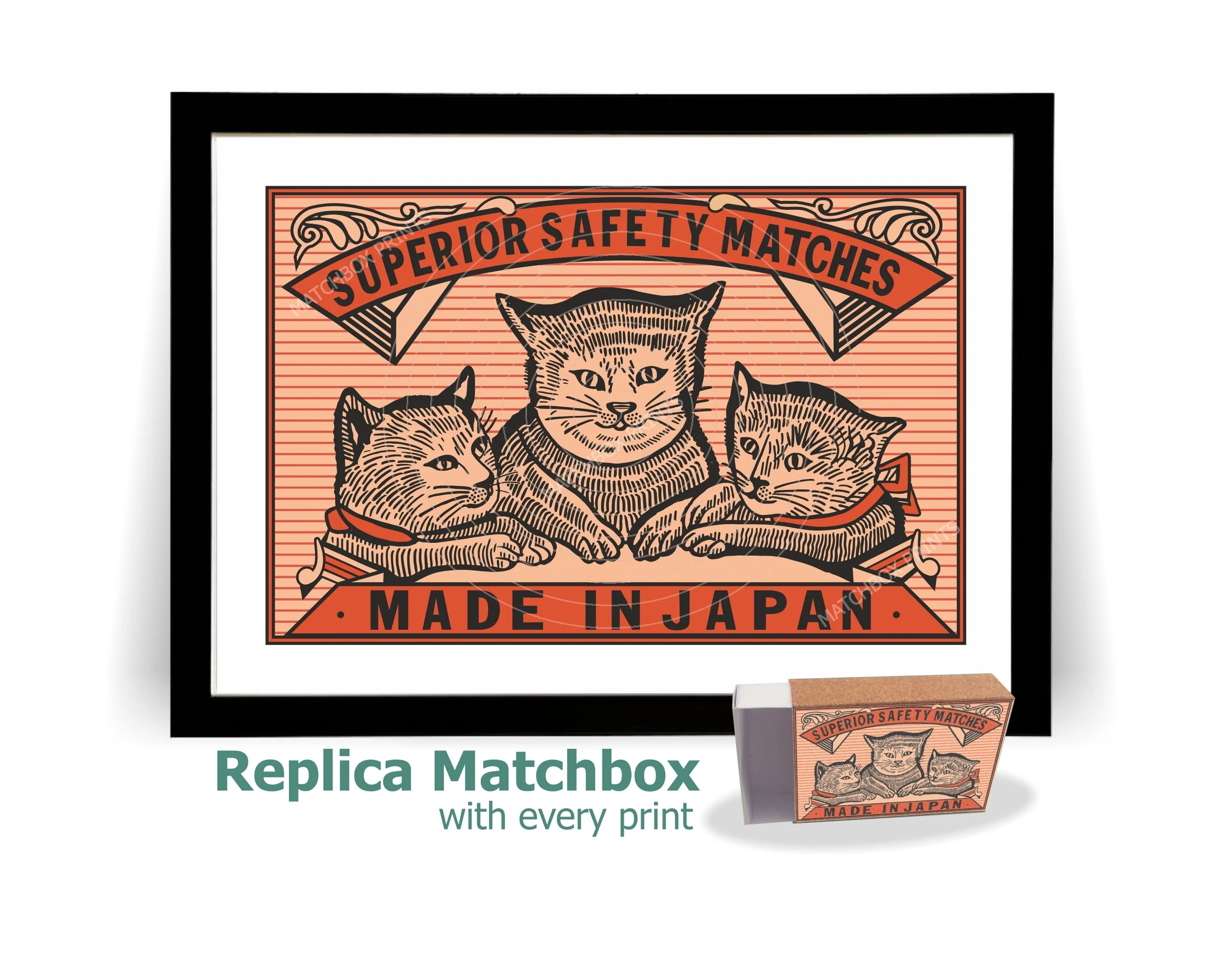 Three Cats Japan Matchbox Print
