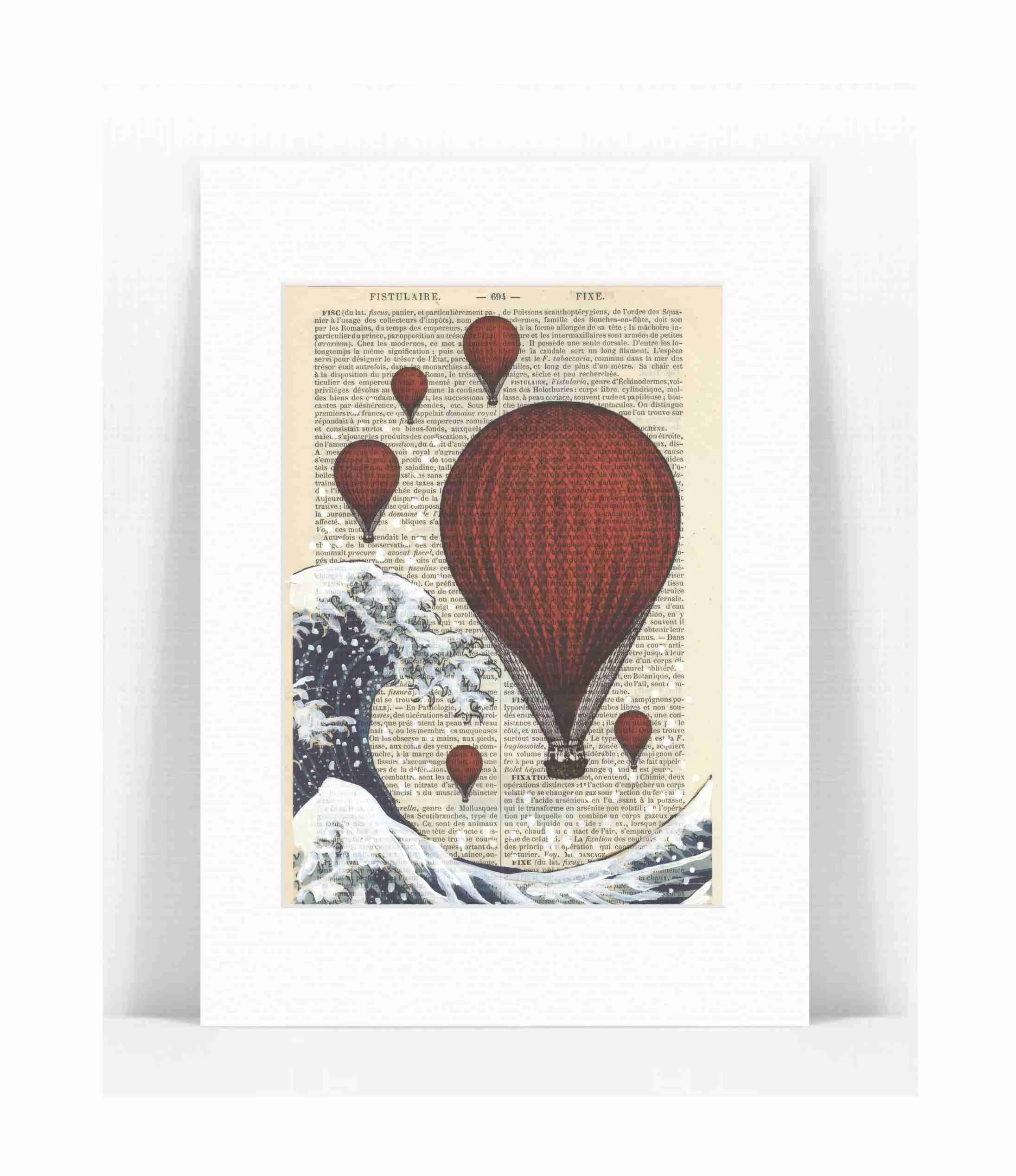  Hokusai's Great Wave with Red Balloons Paint Print