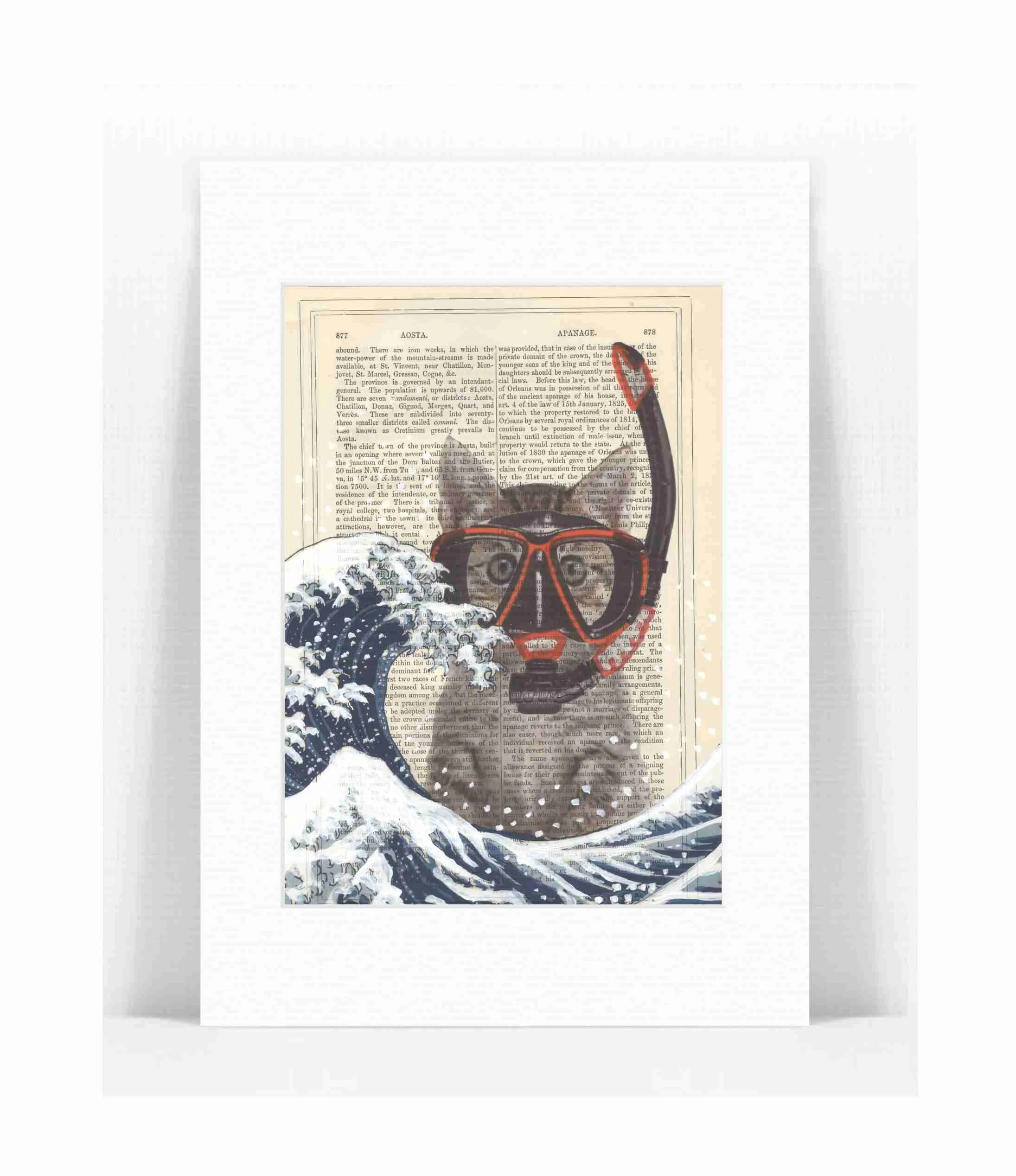 Hokusai's Great Wave with Scuba Cat Paint Print
