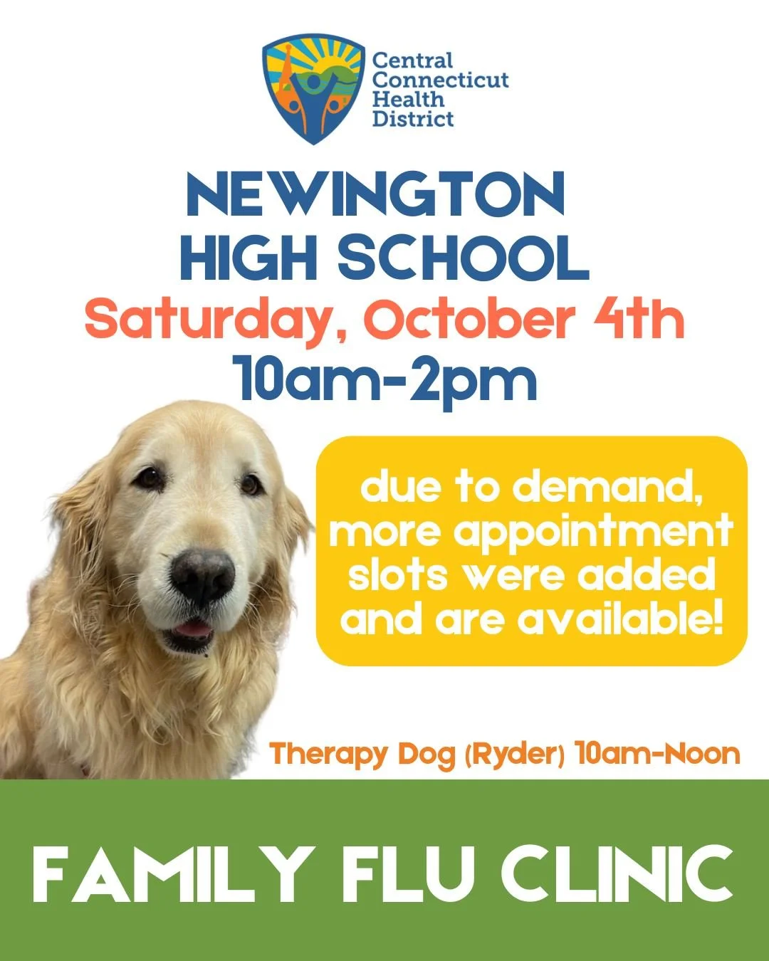 Coming up this weekend! More appointments just added due to demand. Our nurses are trained in neurodiverse populations and sensory friendly accommodations! PLUS our favorite therapy dog, Ryder, will be available from 10am-noon for pets, hugs and to h