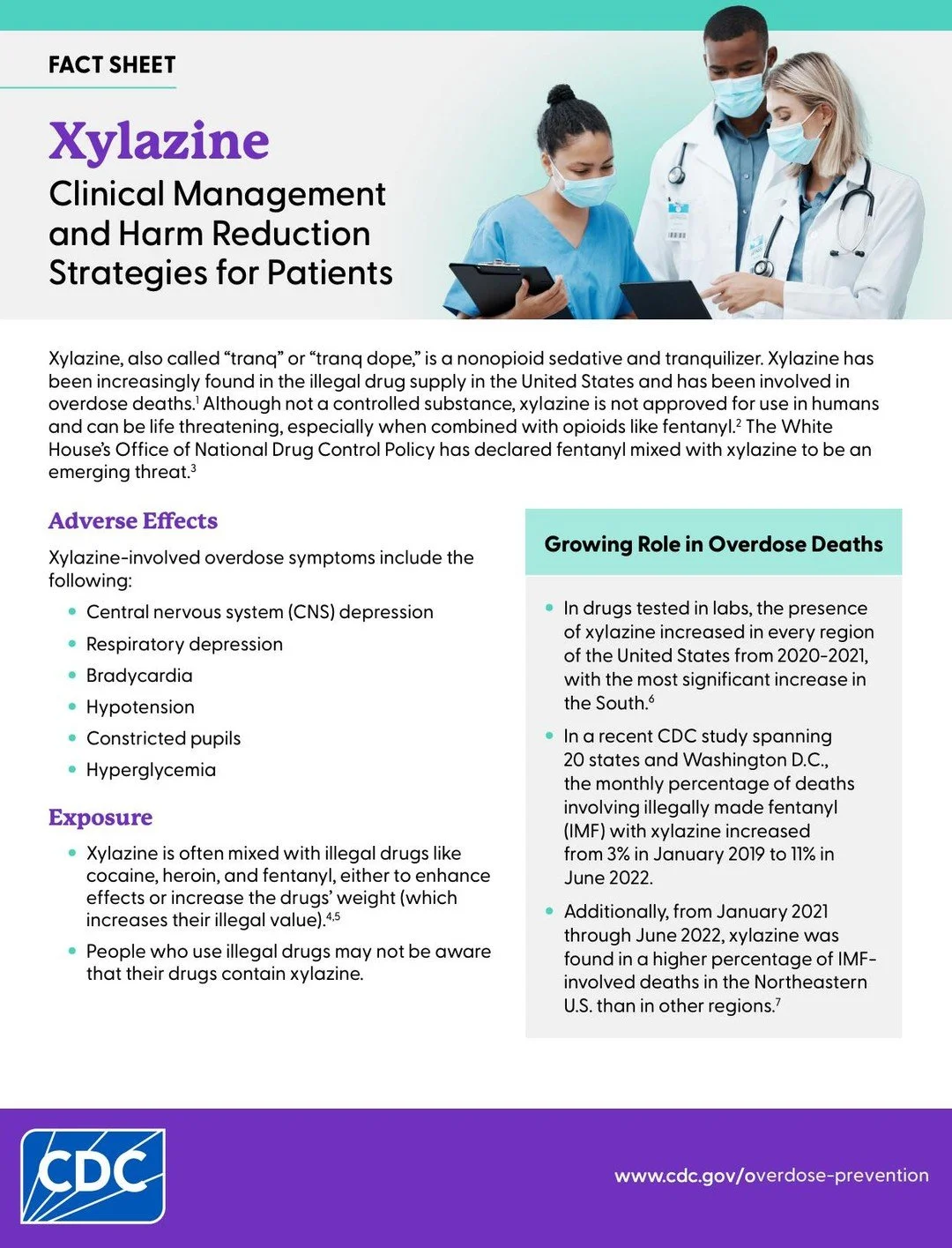 ‼️ Medical provider Alert: Xylazine in the illegal drug supply ‼️
Xylazine (&ldquo;tranq&rdquo;), a non-opioid veterinary sedative, is often mixed with fentanyl. It can cause severe sedation, respiratory depression, hypotension, and serious skin woun