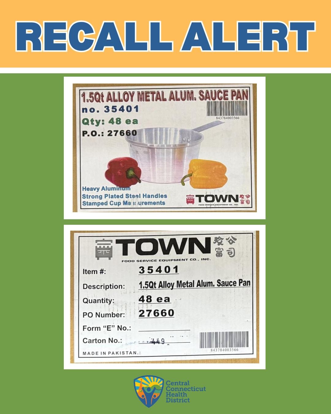 FDA LEAD Recall Alert ‼️

Town Food Service Equipment Co., Inc. is recalling certain aluminum saucepans because they may contain lead, which can leach into food and cause serious health risks.

🫖 Affected items:
Aluminum saucepans (1&ndash;3 quart s
