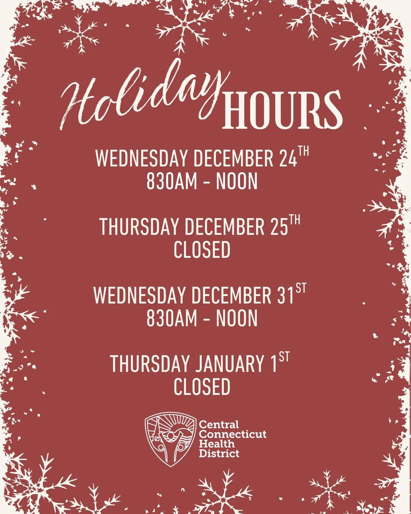 Holiday Hours Notice 🎄
Our offices will be open for half days on Christmas Eve and New Year&rsquo;s Eve and will be closed on Christmas Day and New Year&rsquo;s Day. Thank you, and we wish you a safe and happy holiday season!