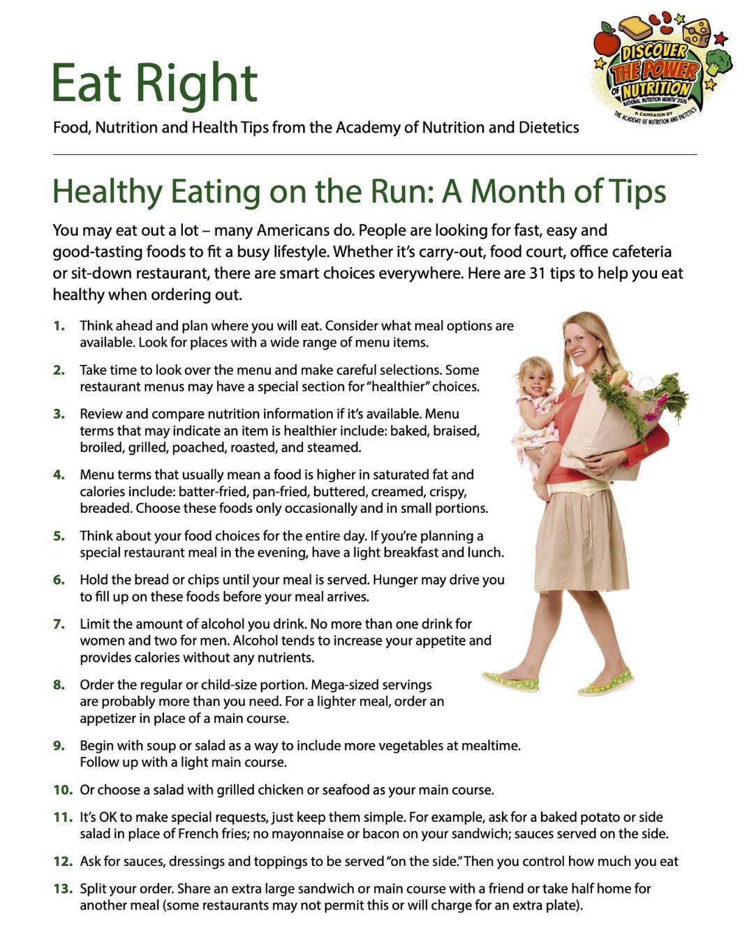 It's #NationalNutritionMonth 🥗🍎🍽️
Eating healthy can be challenging when you&rsquo;re busy and grabbing meals on the run.  But here are simple ways to make healthier choices, even when eating at restaurants or picking up quick meals.

Check out th