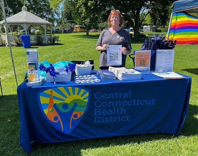 One of our recovery coaches, Karen, representing CCHD today at the Rocky Hill Pride event! Come stop by our table and say hi! 👋🏼 🏳️&zwj;🌈