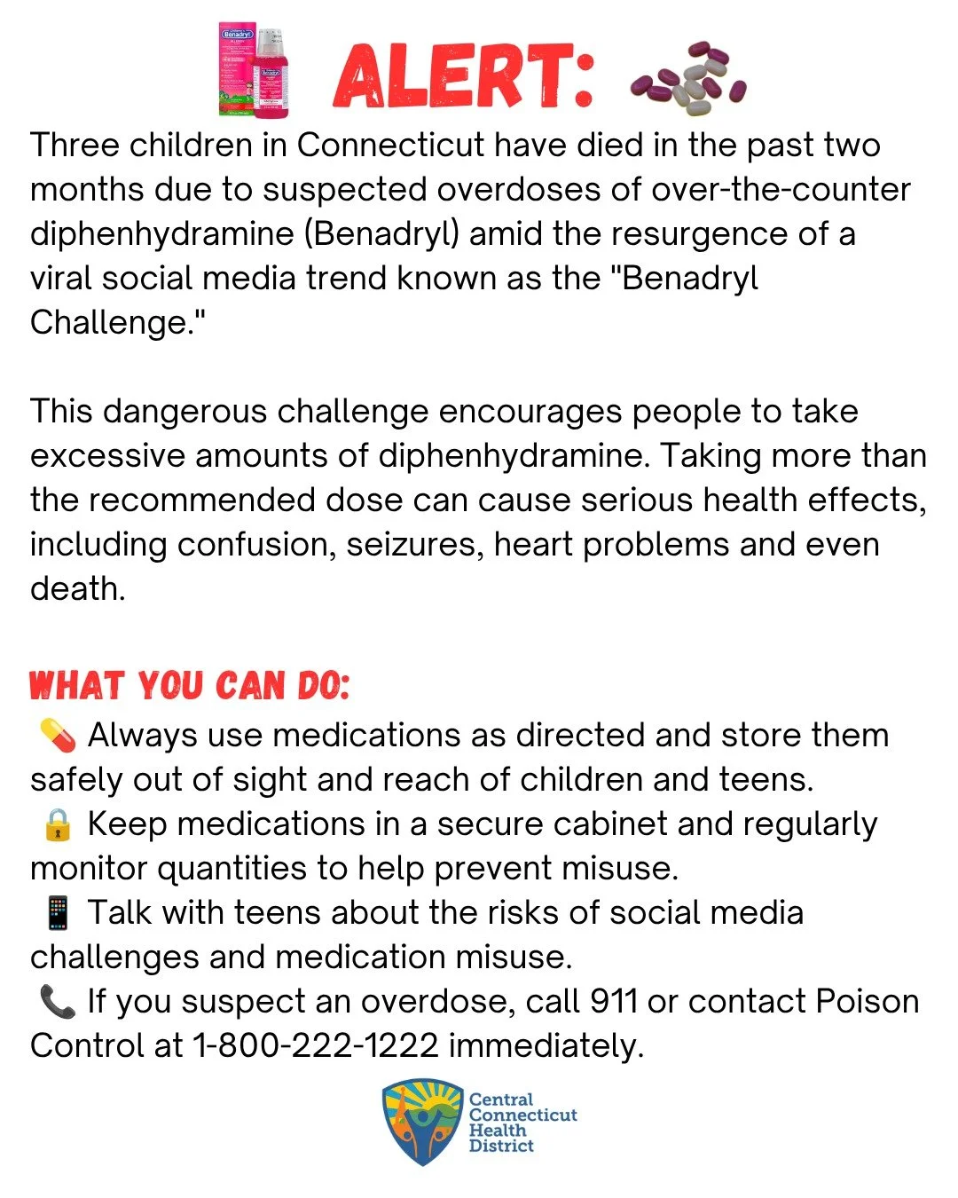 ALERT: parents and caregivers - please take a moment to read this important information about the resurgence of a social media trend called the "benadryl challenge".