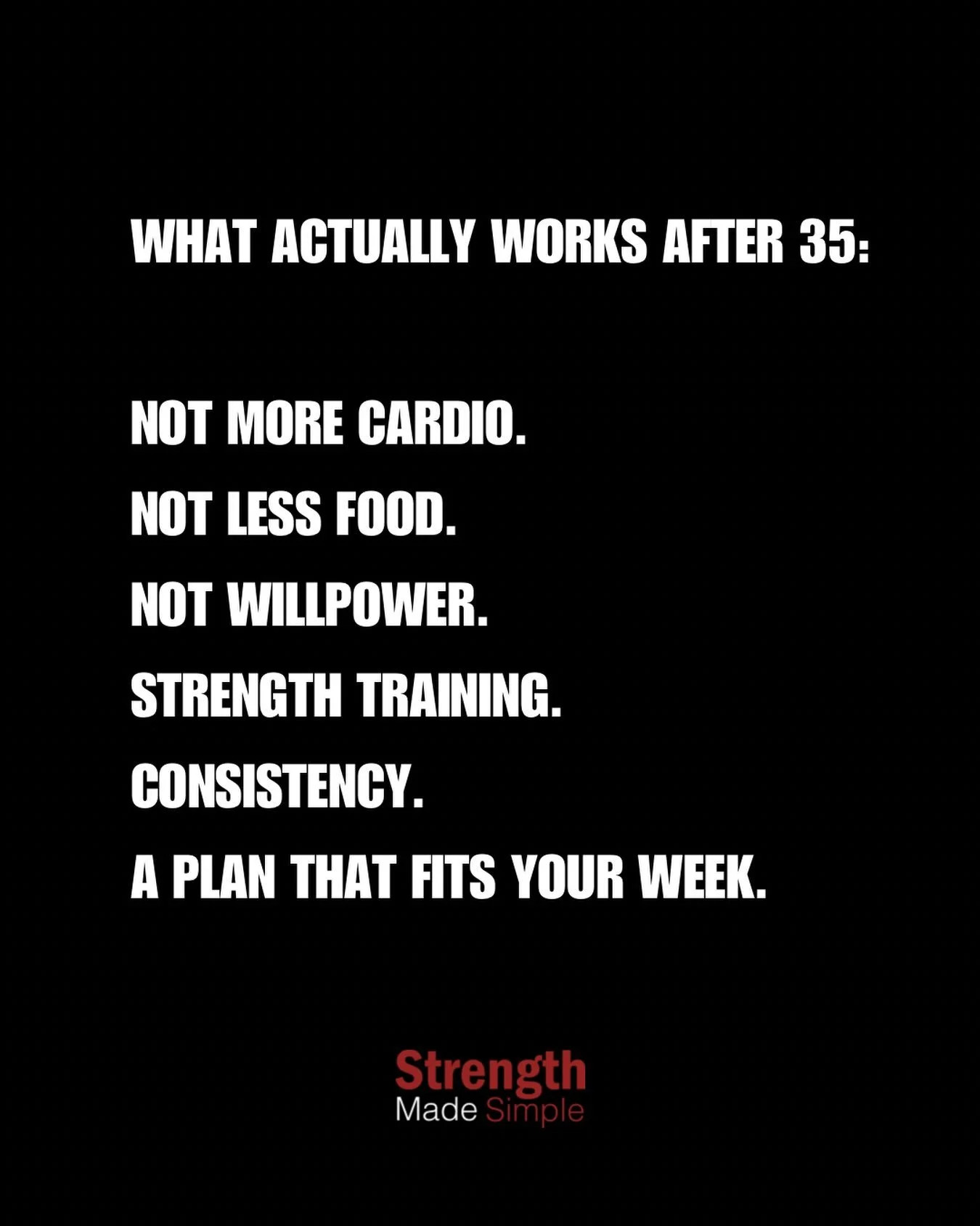 Everyone over 35 has tried the same three things. More cardio. Eating less. Trying to want it more.

And it kind of works, for about three weeks. Then life happens and it stops.

Here&rsquo;s what we see actually stick with our members: lifting weigh