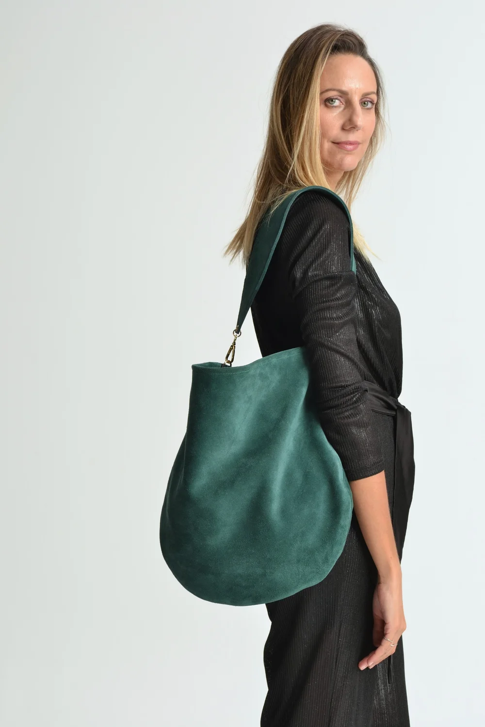 Anna soft suede bag in emerald green — ANA KOUTSI