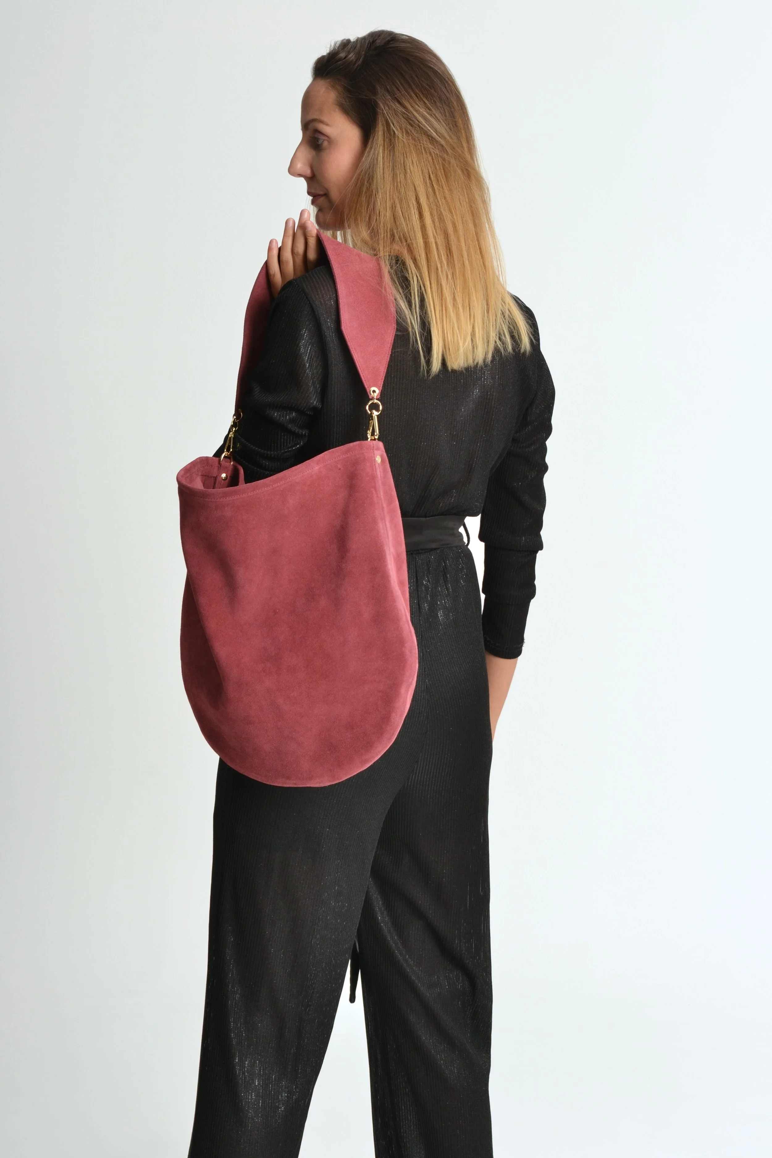 Anna soft suede bag in rosewood