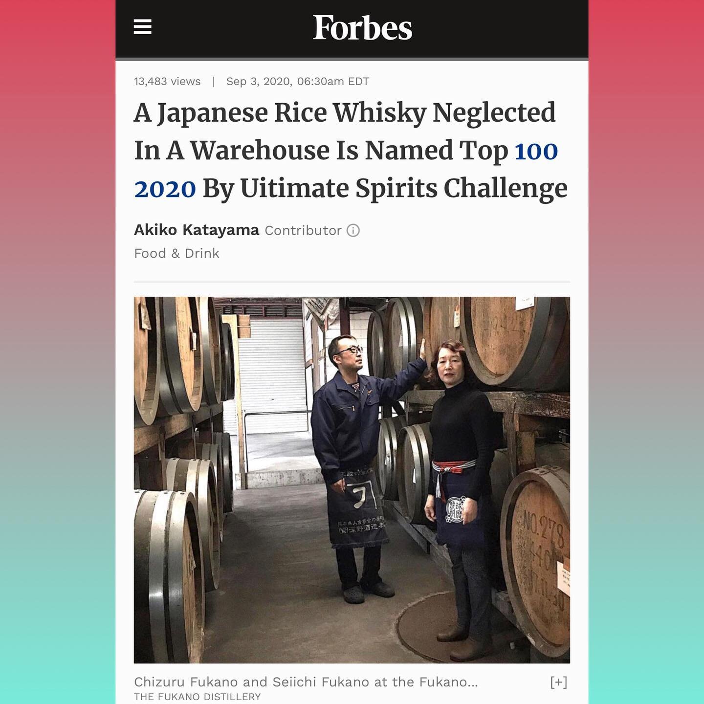 Another amazing feature in @forbes!⁣
⁣
Contributor @akikokatayamanyc writes about @fukanowhisky winning a spot on the &ldquo;Top 100 Spirits of 2020&rdquo; according to the Ultimate Spirits Challenge (@ultimatebeveragechallenge )
⁣
She writes, &ldquo