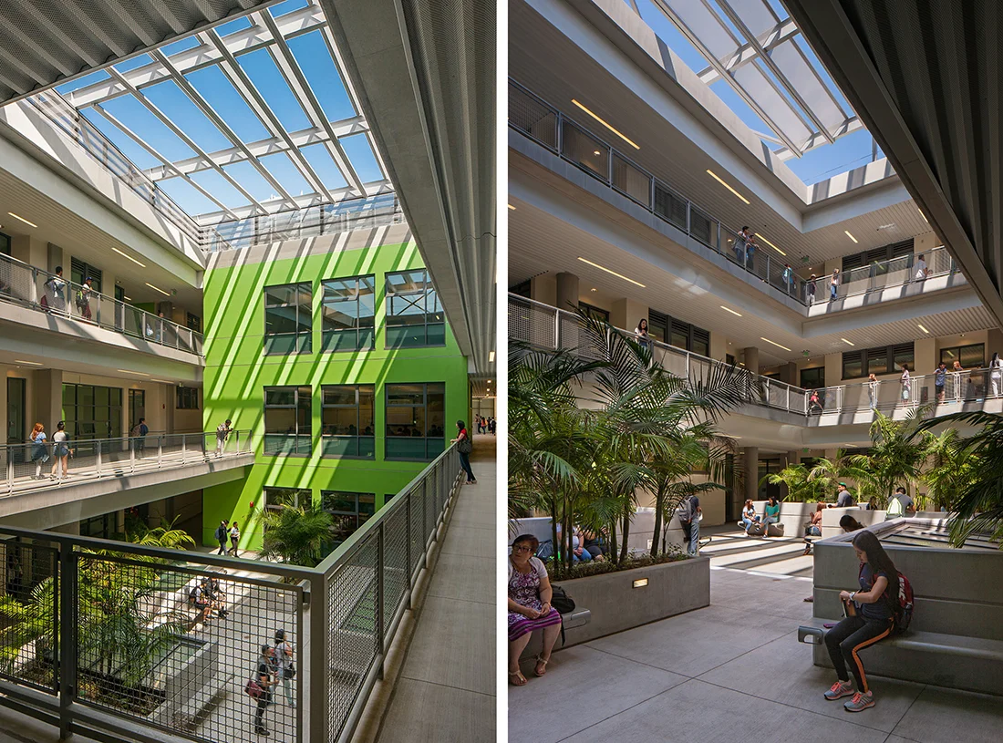Three Level Classroom Courtyard with Skylights to Learning Lab Below
