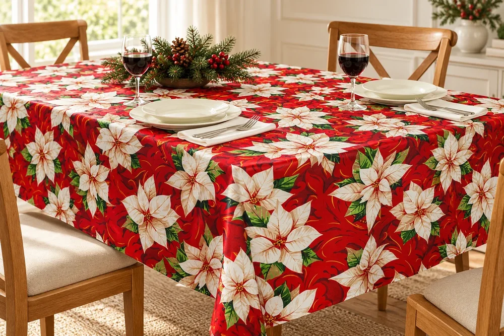 Xmas Flannel-Back Tablecloth lifestyle view