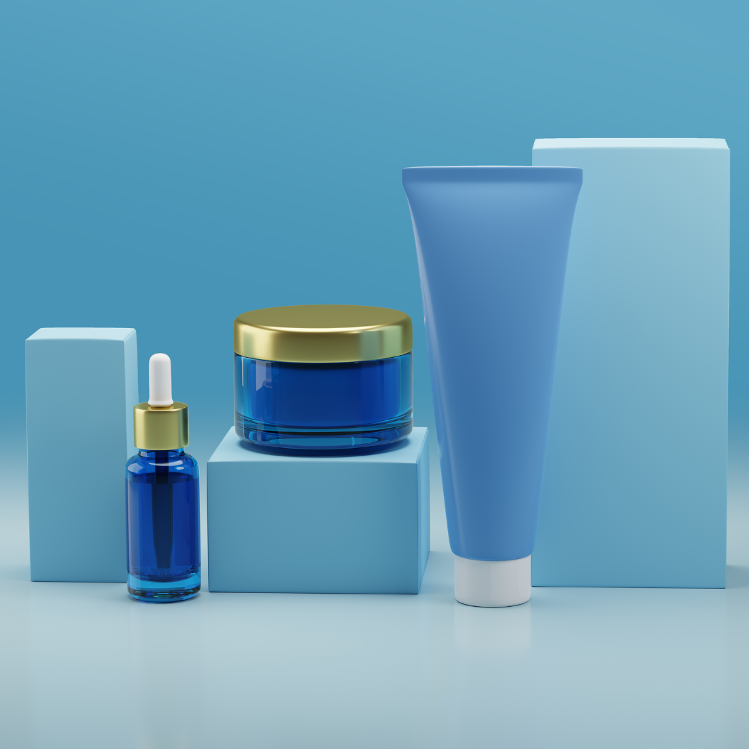 A row of products are formed in a straight line. They are all of different shapes and sizes and have different types of plastic packaging.