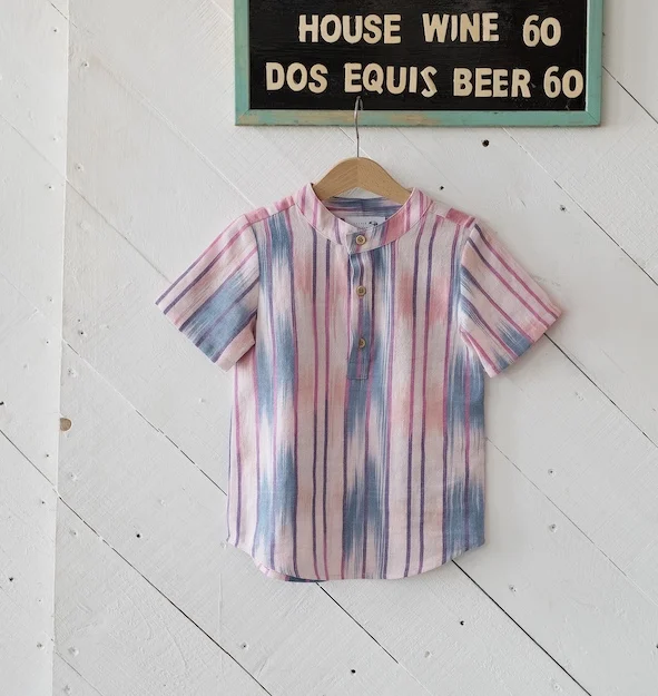 Resort Shirt in Pink_Blue Ikat_front.jpg