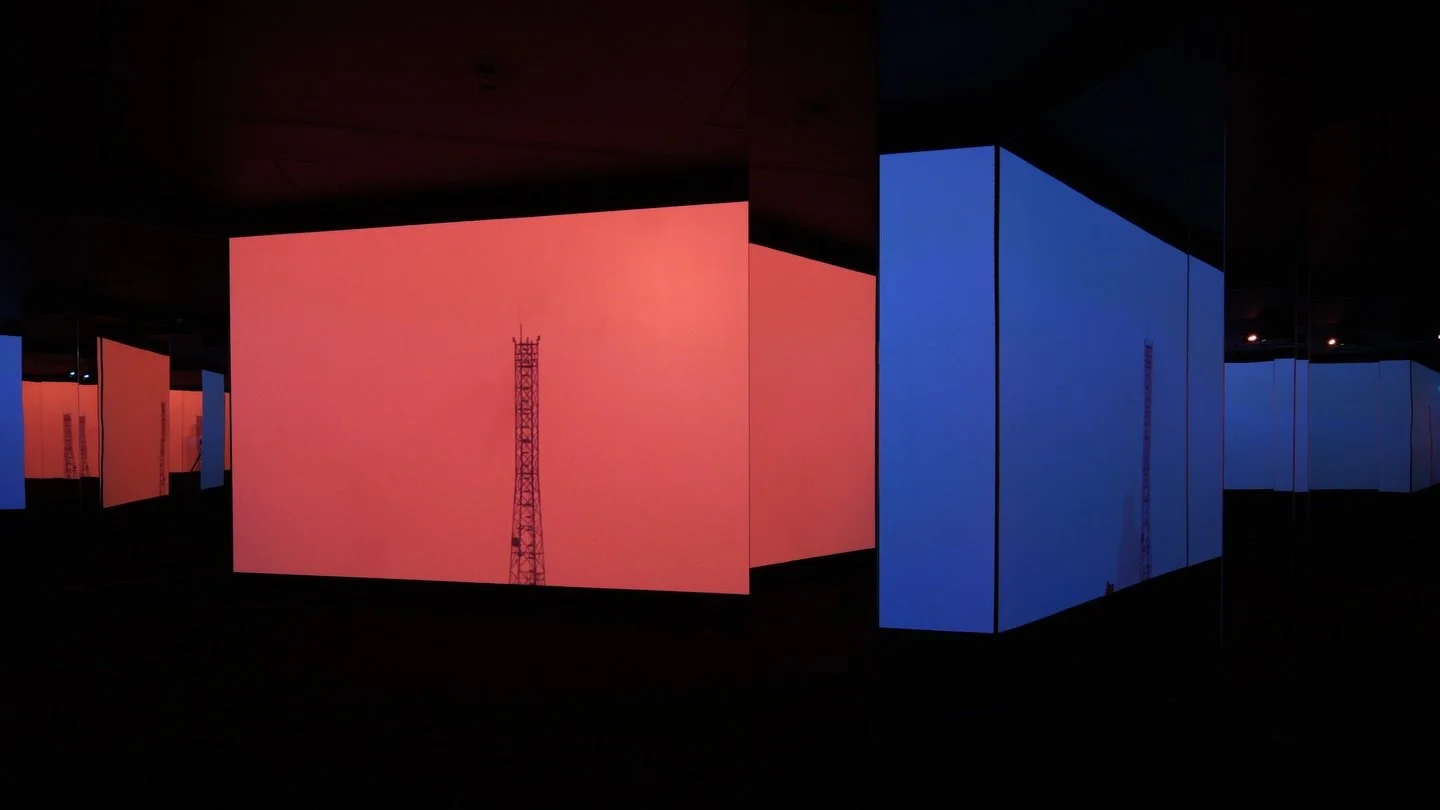 UNDER THE SUN @dougaitkenworkshop 
Floor Two: Present

Now that the exhibition has closed at the NMACC in Mumbai, we look back at the second floor, where the gallery transformed into a kaleidoscopic environment of mirrored walls and shifting screens.