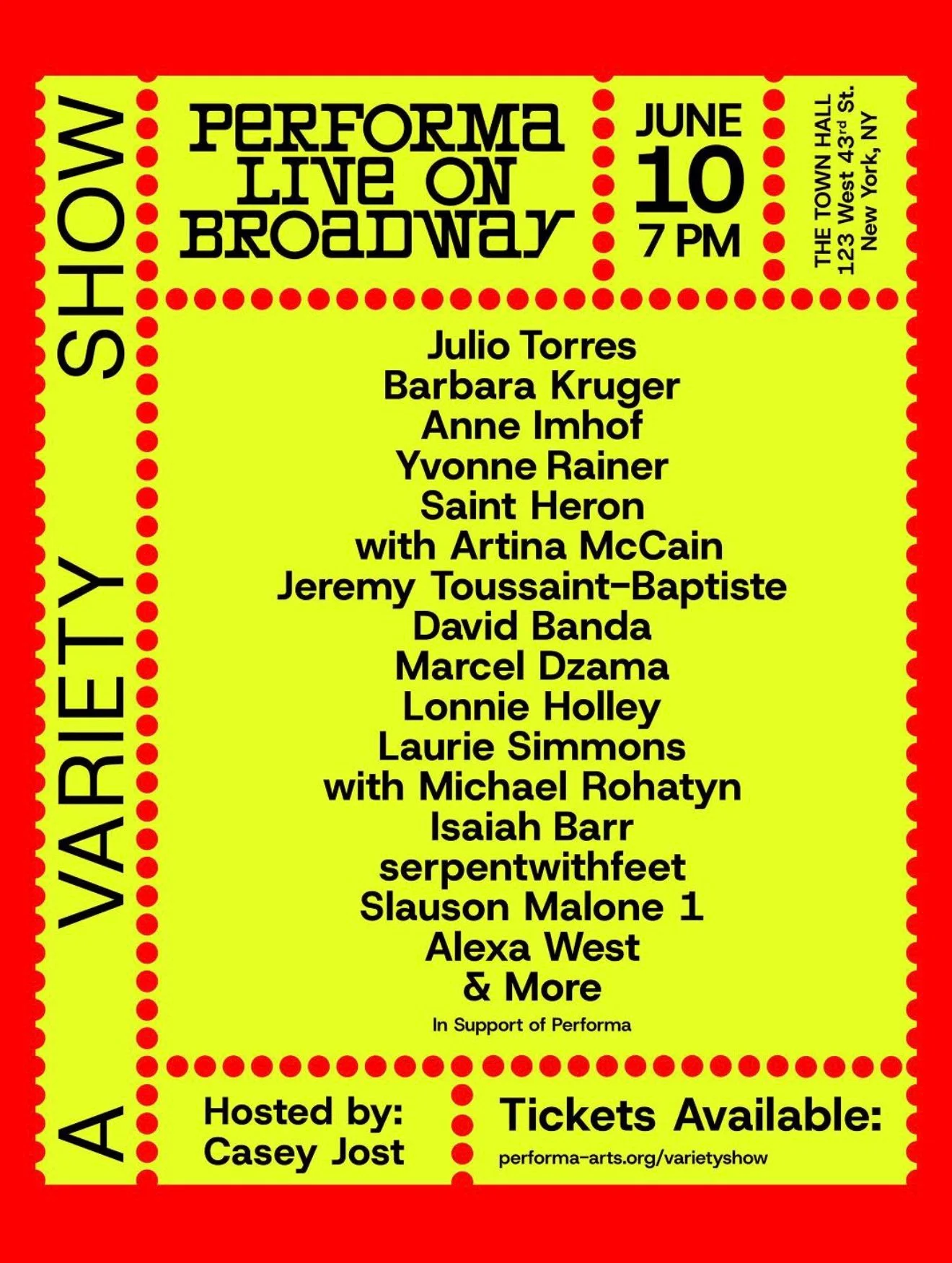 Don&rsquo;t miss Performa&rsquo;s &ldquo;Live on Broadway&rdquo; show tonight! It will be a thrilling night of live performance, surprise, and spectacle at New York City&rsquo;s iconic Town Hall. Final tickets still available 🚨🎟️🚨 

Untitled (Blin
