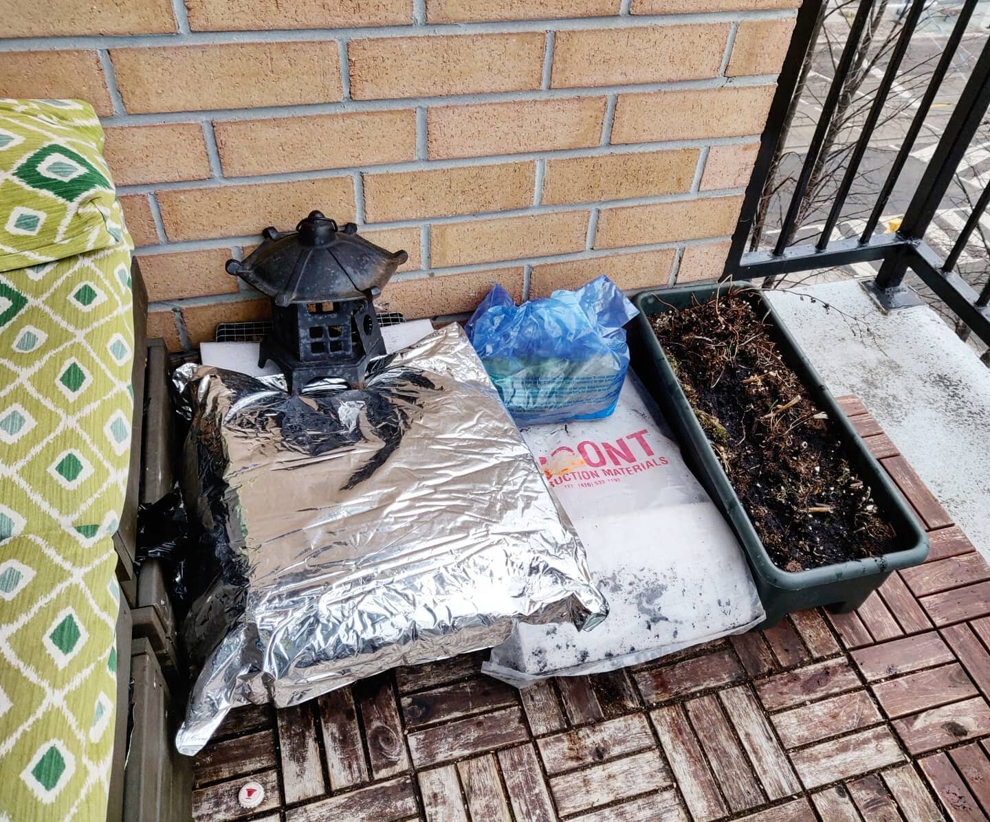 Let's call it the Balcony Seed Stratification Laboratory. Four different treatments, a dozen species of native plants, all using cheap and easy to find materials (mostly stuff I had lying around). So far all I've done is check on the soil moisture  a
