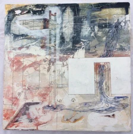  Rain Room-Inside/Outside-18"x18"x2 -1/2" -mixed media on wooden panel-2017 