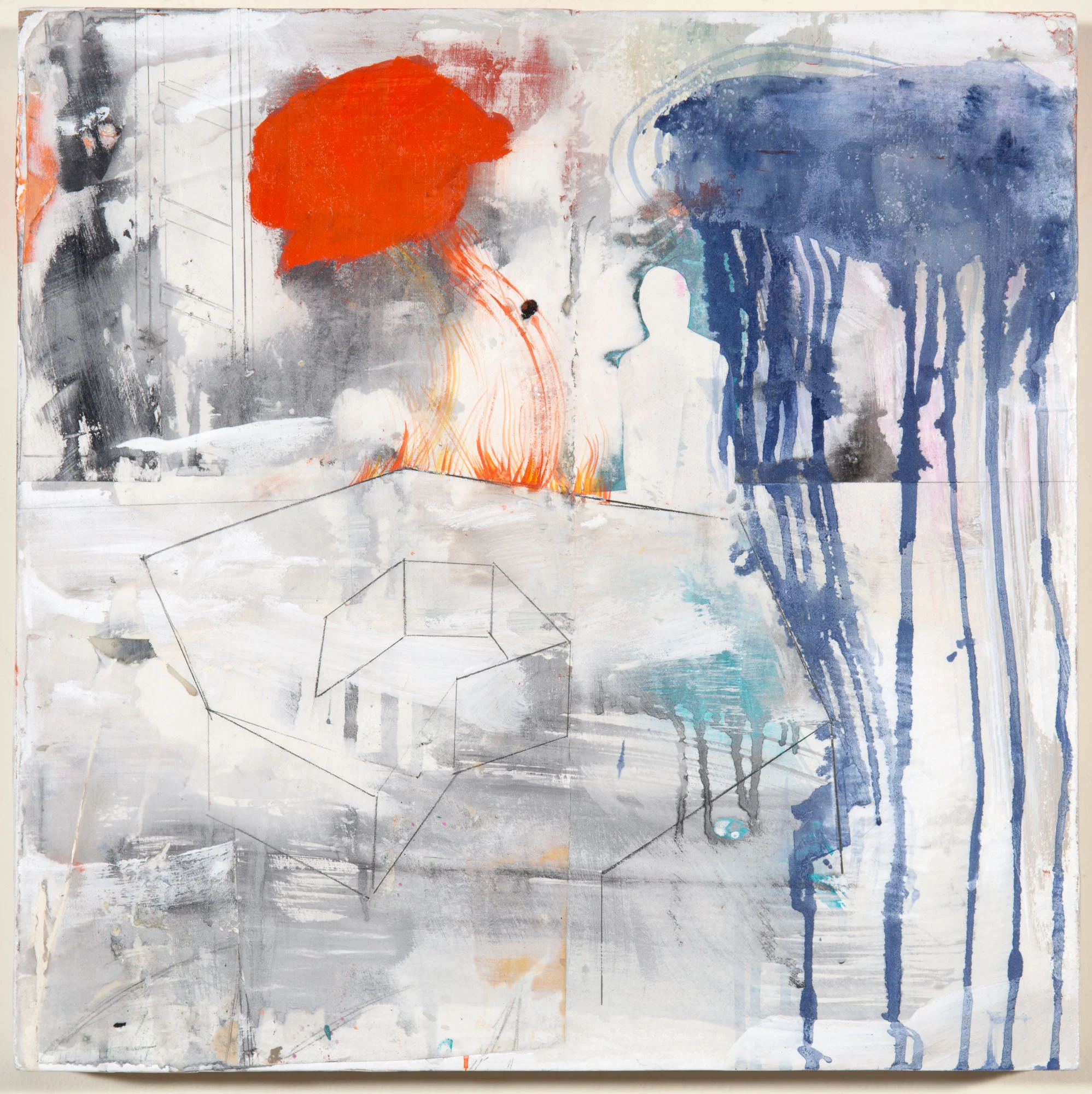 Quick Rescue - 18"x18"x3'- mixed media on wooden panel- 2018