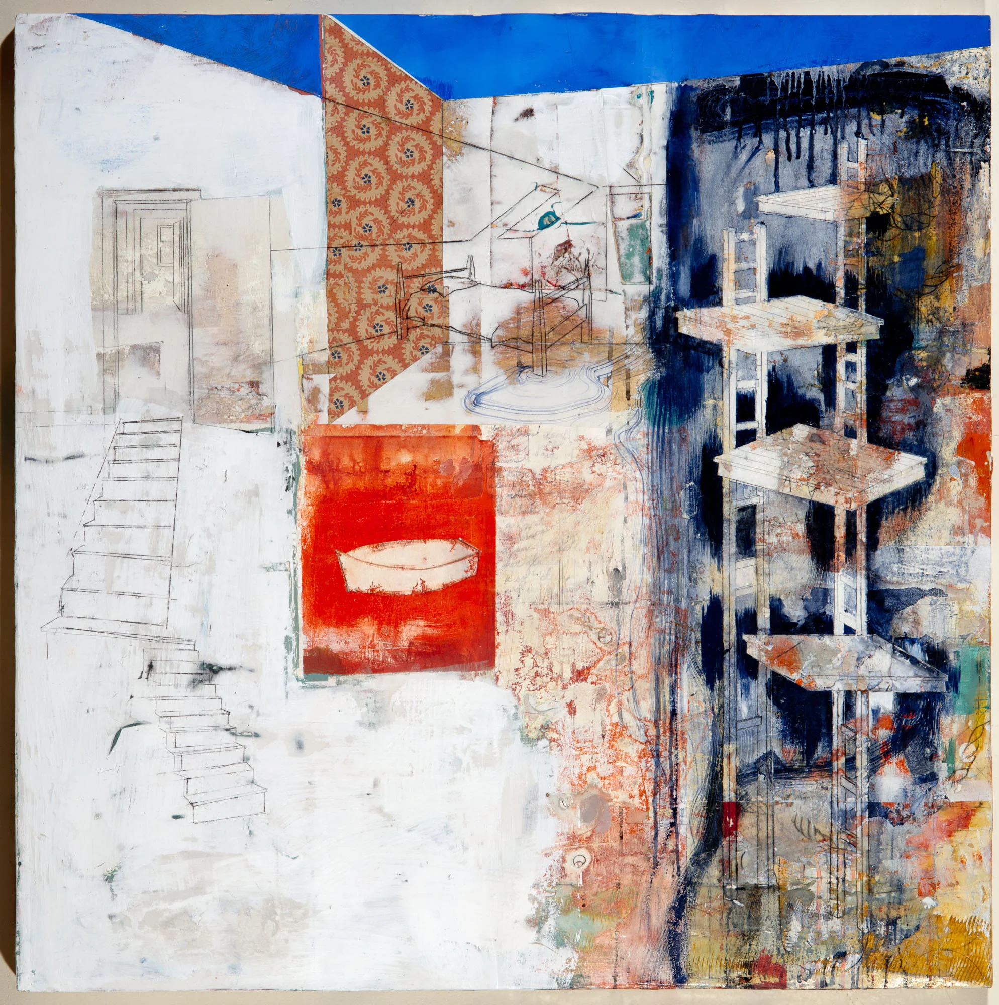 There Was Only One Boat- 38"x38"x3" - mixed media on wooden panel-2018