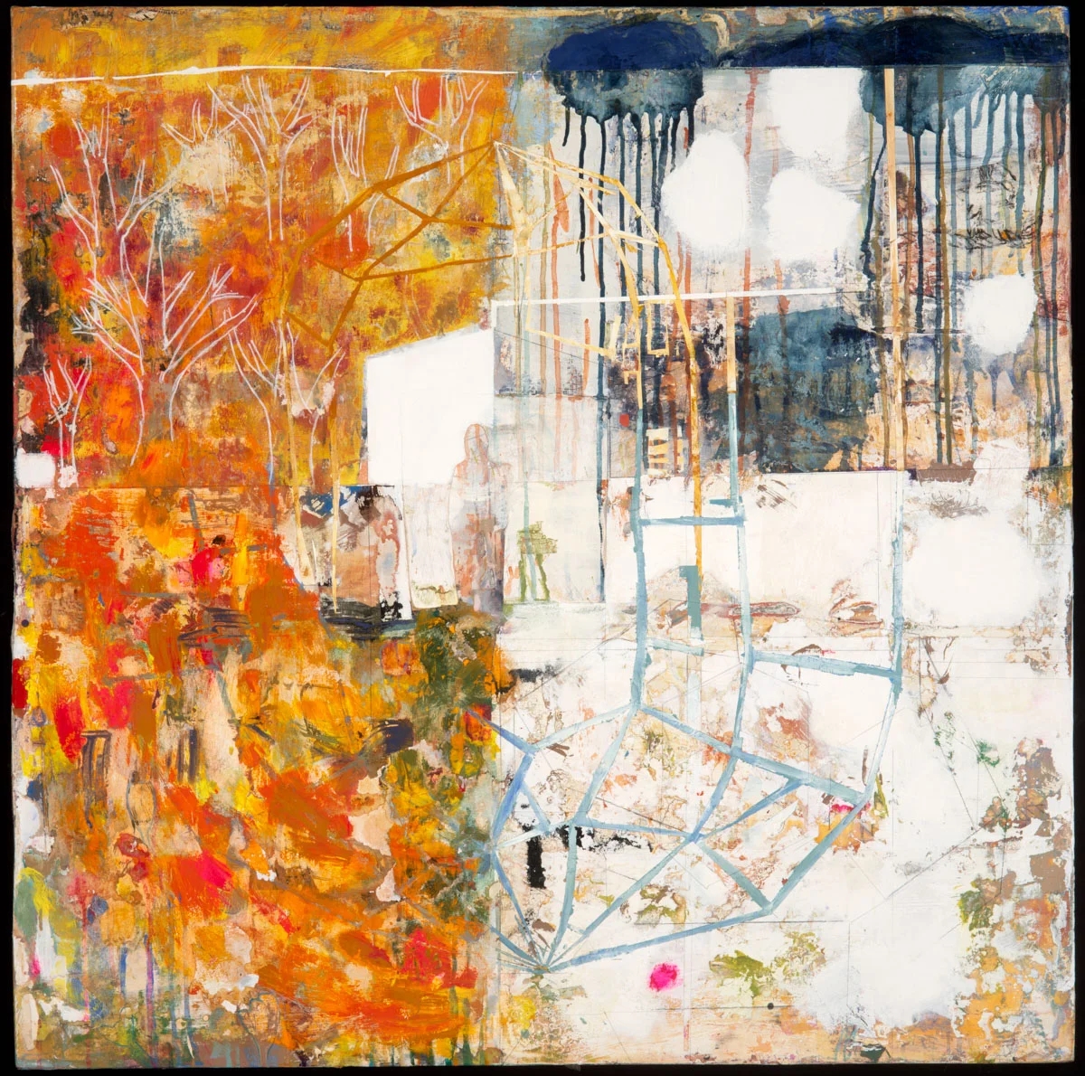 The Man Who Kept Bees His Hands Were Warm From The Sun–37x37x2, mixed media on wooden panel, 2019.
