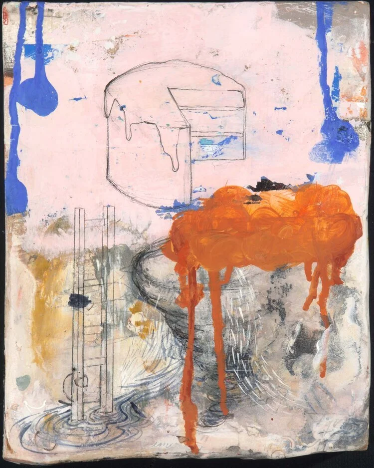   Picnic In Iowa Cake , 2020. 8x10x2 – mixed media on wooden panel. 