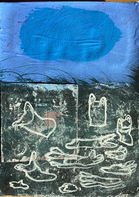   Windy Day At The Dump, Plastic Bags ,  5" x7"  mixed media on paper 2020. 