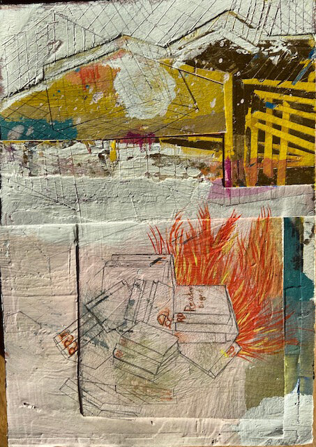   Morning At The Dump, Readers Digest, Burn Pile,  For MP,   5" x7"  2020. 