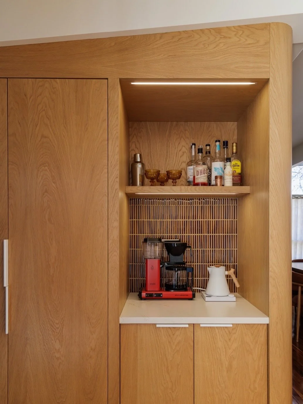 With nowhere else on the main floor to add some much-needed kitchen storage, we extended the back coat closet of our #SFWildwoodReno towards the kitchen (swipe for Before). This allowed us to transform it into a beautiful + highly customized pantry a