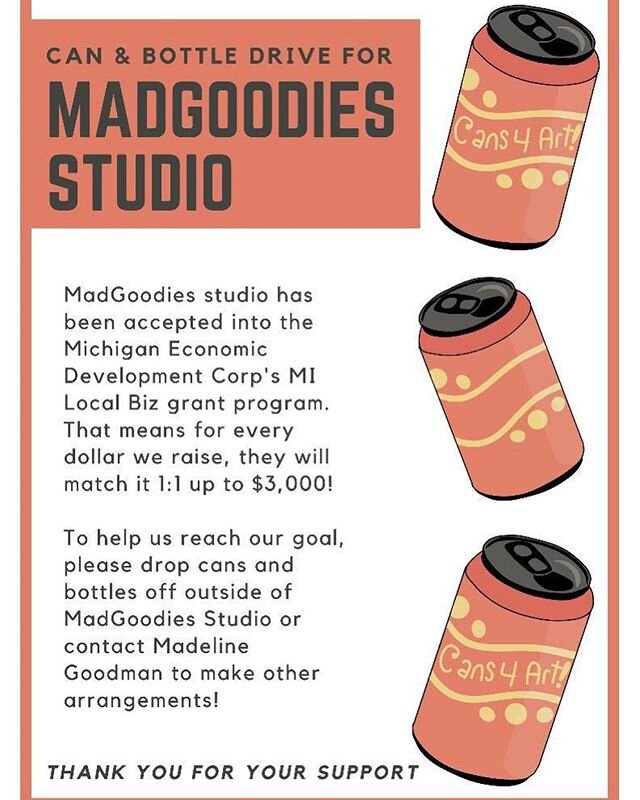 Here are a few updates:
Thank you fordonating  to the fundraiser and all the LOvE that I have been getting 🥰❤️ Madgogoodies Studio has cans/bottles return drive going!! All donations are going to the shop! Please share this near and far!! 🌞🙂