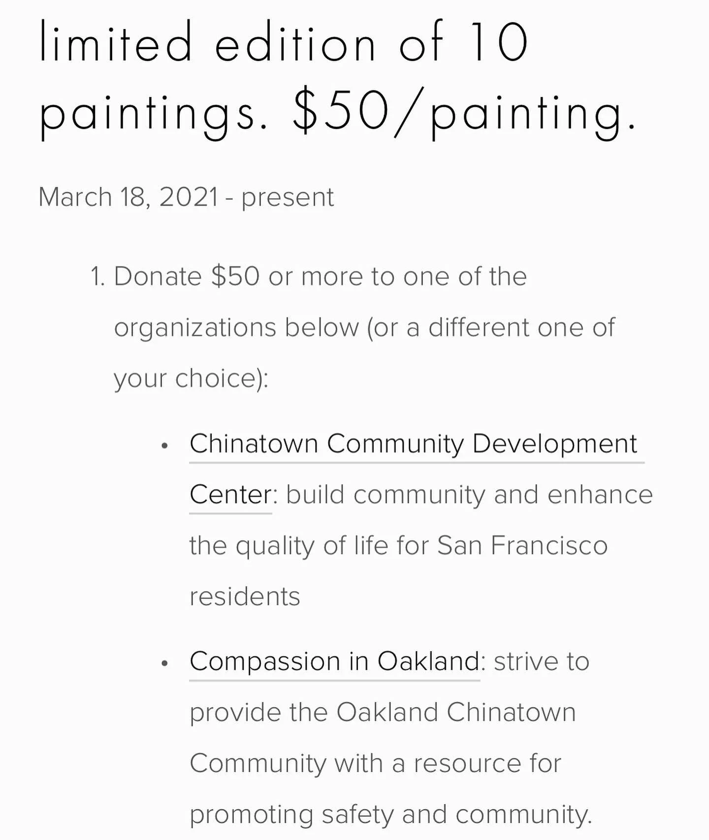 #stopasianhate fundraiser is live with 100% of sales going to @chinatowncdc and @compassioninoakland . Link in bio for all the details. 
.
.
Limited edition of 10 paintings. $50/painting. 
.
.
1) Donate to one of the above causes (and if you have som