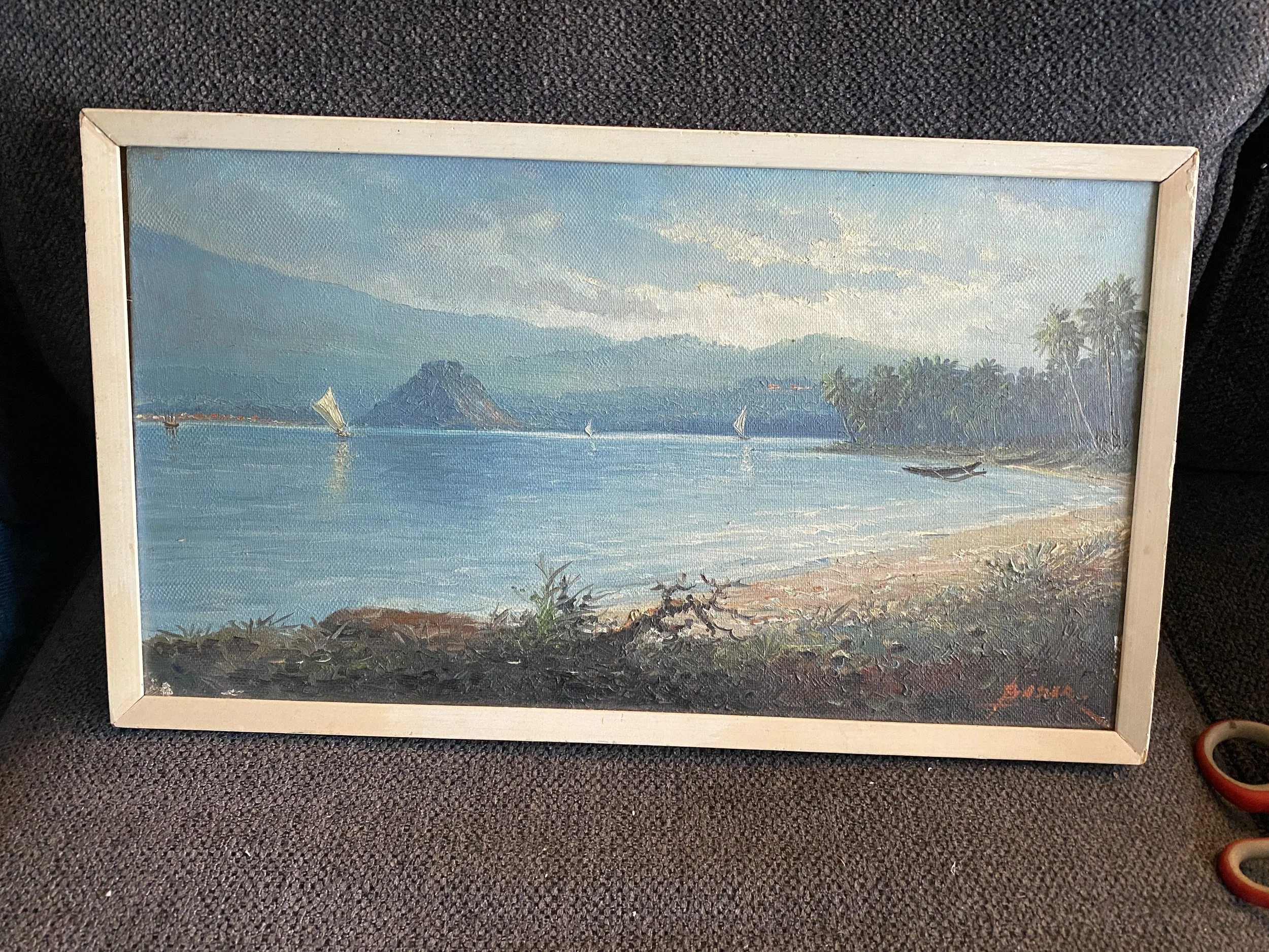5) framed 17.5x10" oil on canvas, Basar ca. 1950s Indonesia $500