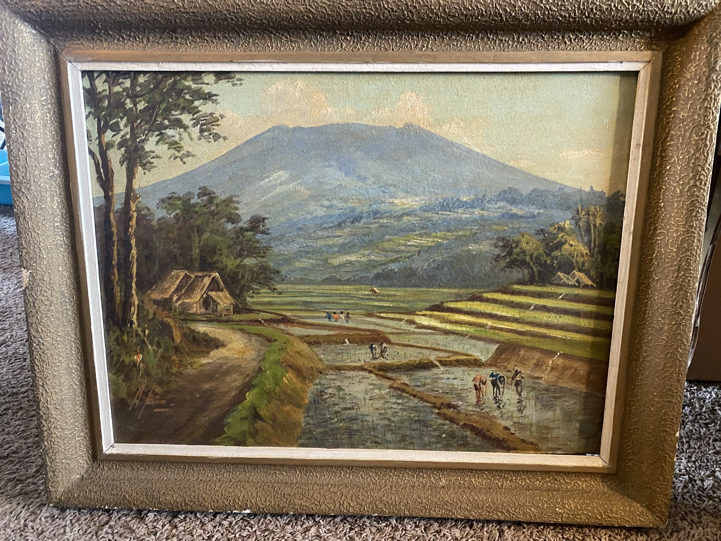 2) 22x28" framed oil or acrylic on canvas by A Pim or Joim ca. 1950s $750