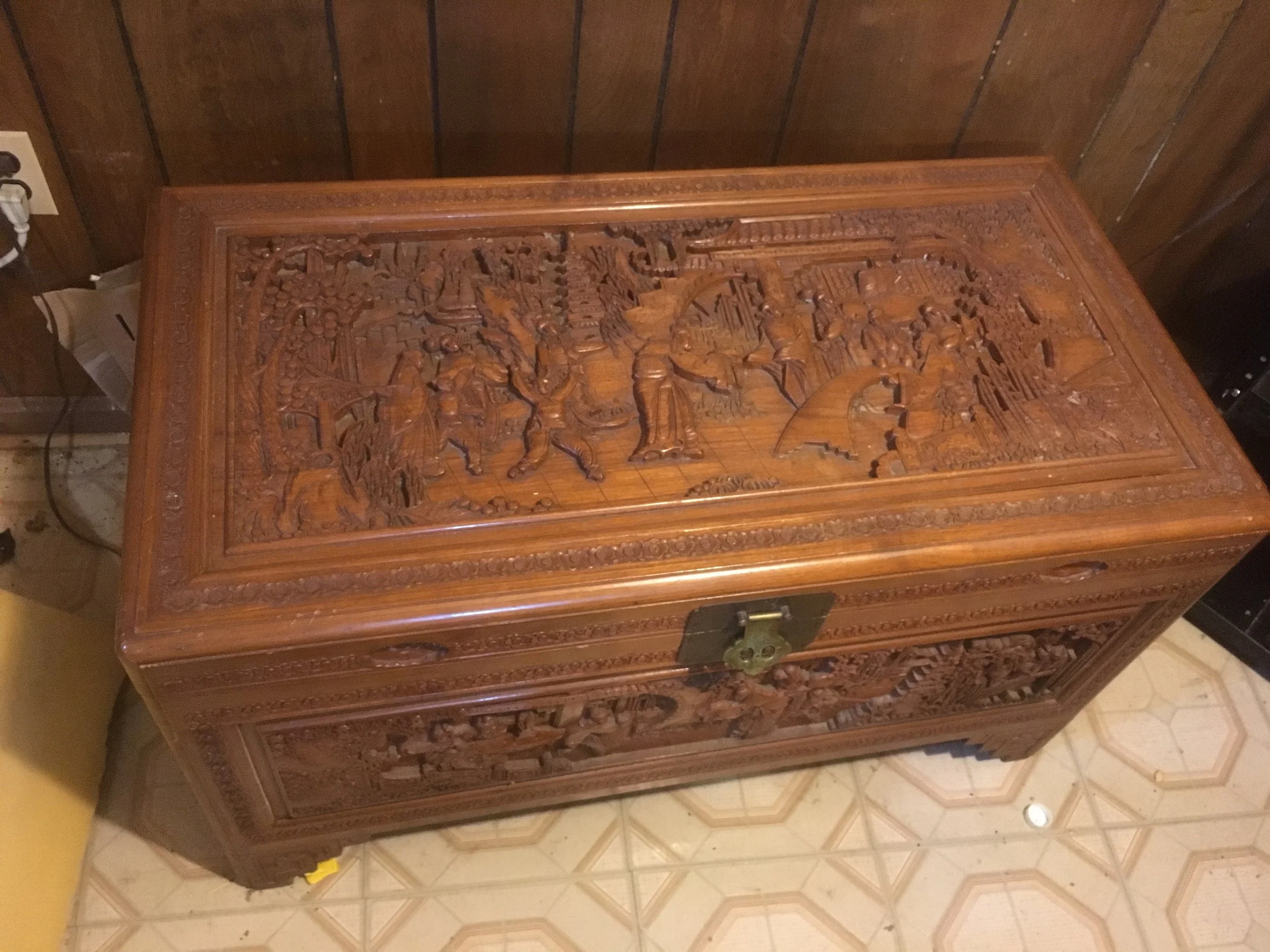 $1500 - Vintage/antique intricate hand-carved camphor wood chest - extra large