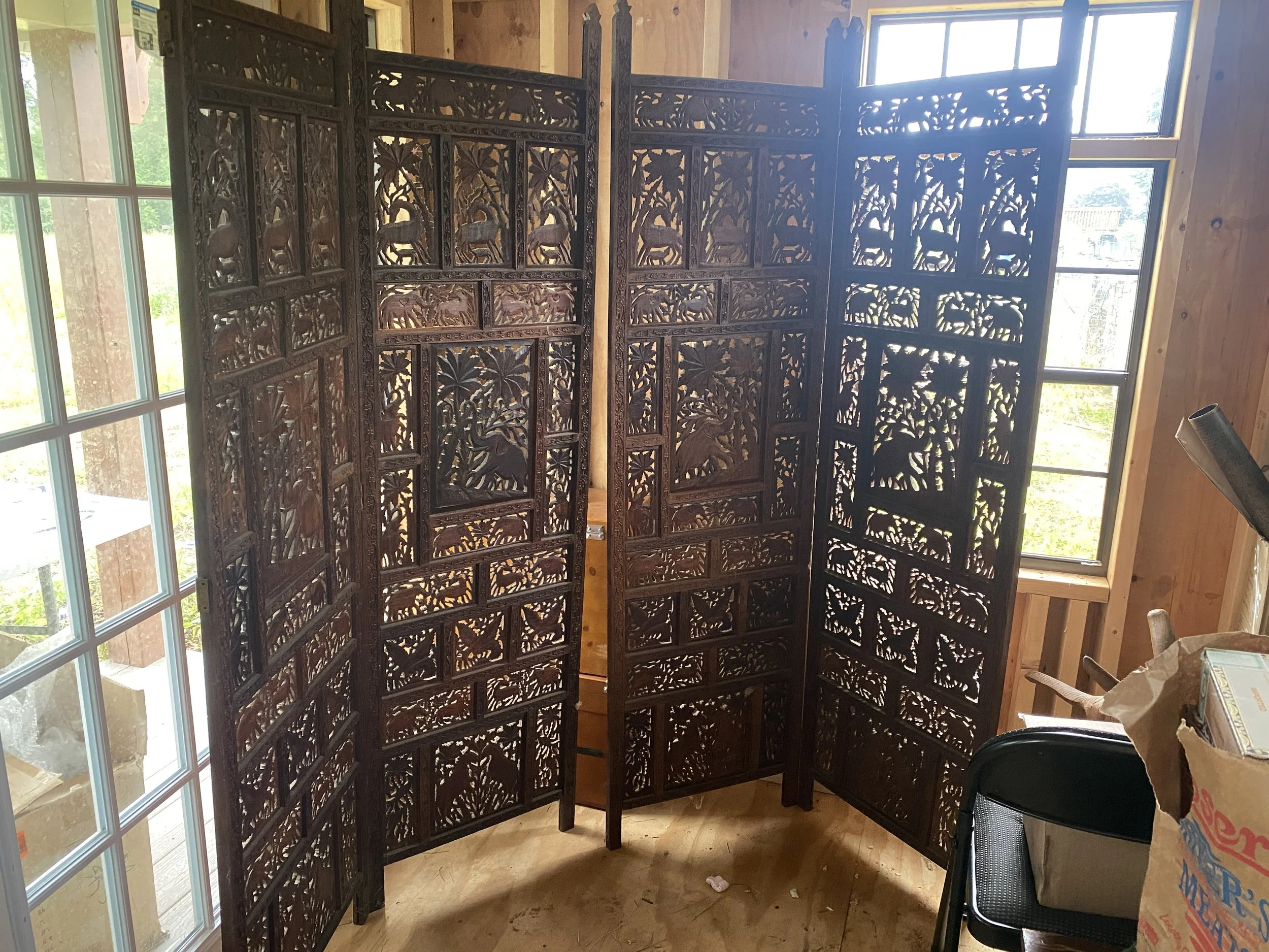 $2000 - Carved wooden 6' divider with 4-panels, teak